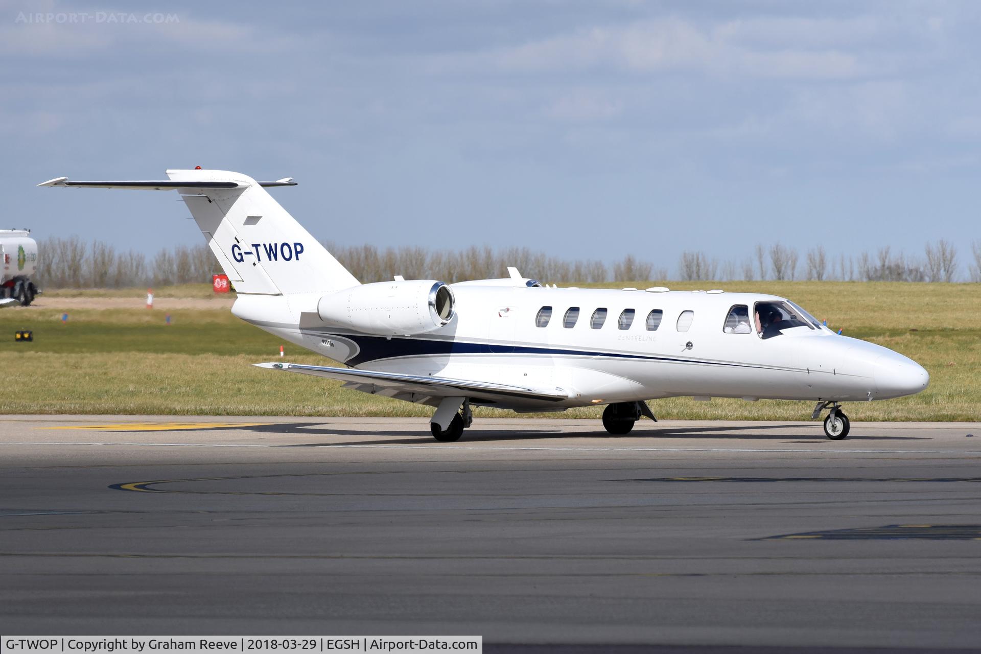 G-TWOP, 2008 Cessna 525A CitationJet CJ2+ C/N 525A-0397, Departing from Norwich.