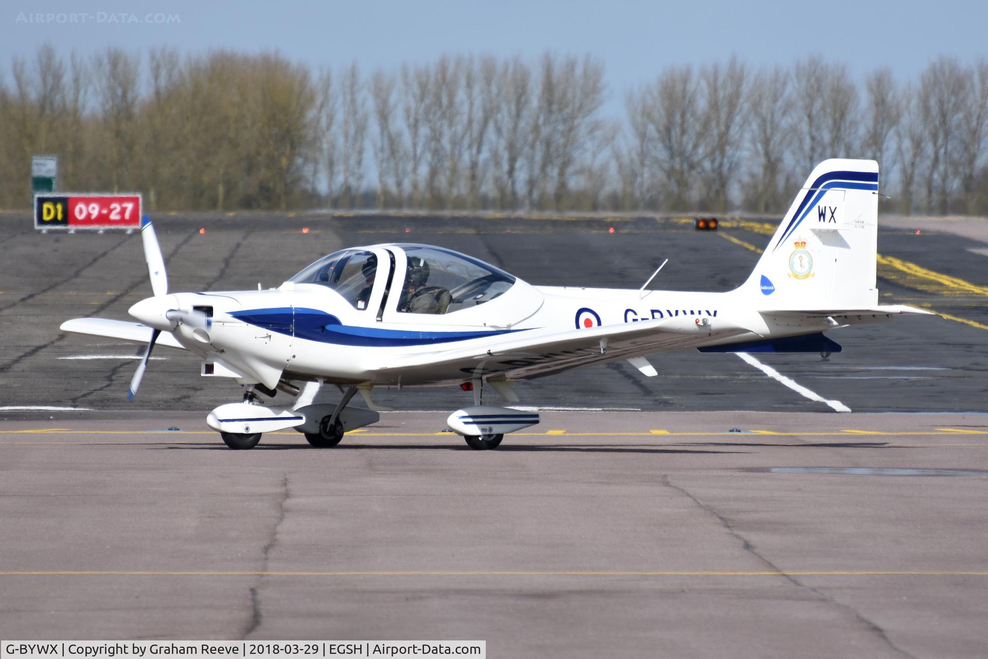 G-BYWX, 2001 Grob G-115E Tutor T1 C/N 82158/E, Just arrived at Norwich.