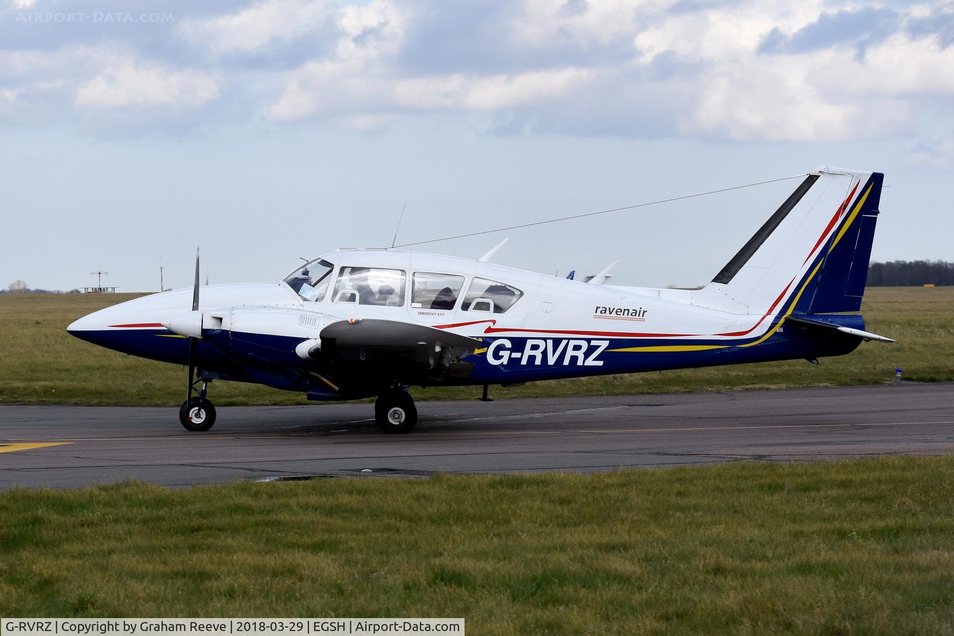 G-RVRZ, 1973 Piper PA-23-250 Aztec C/N 27-7305142, Just landed at Norwich.