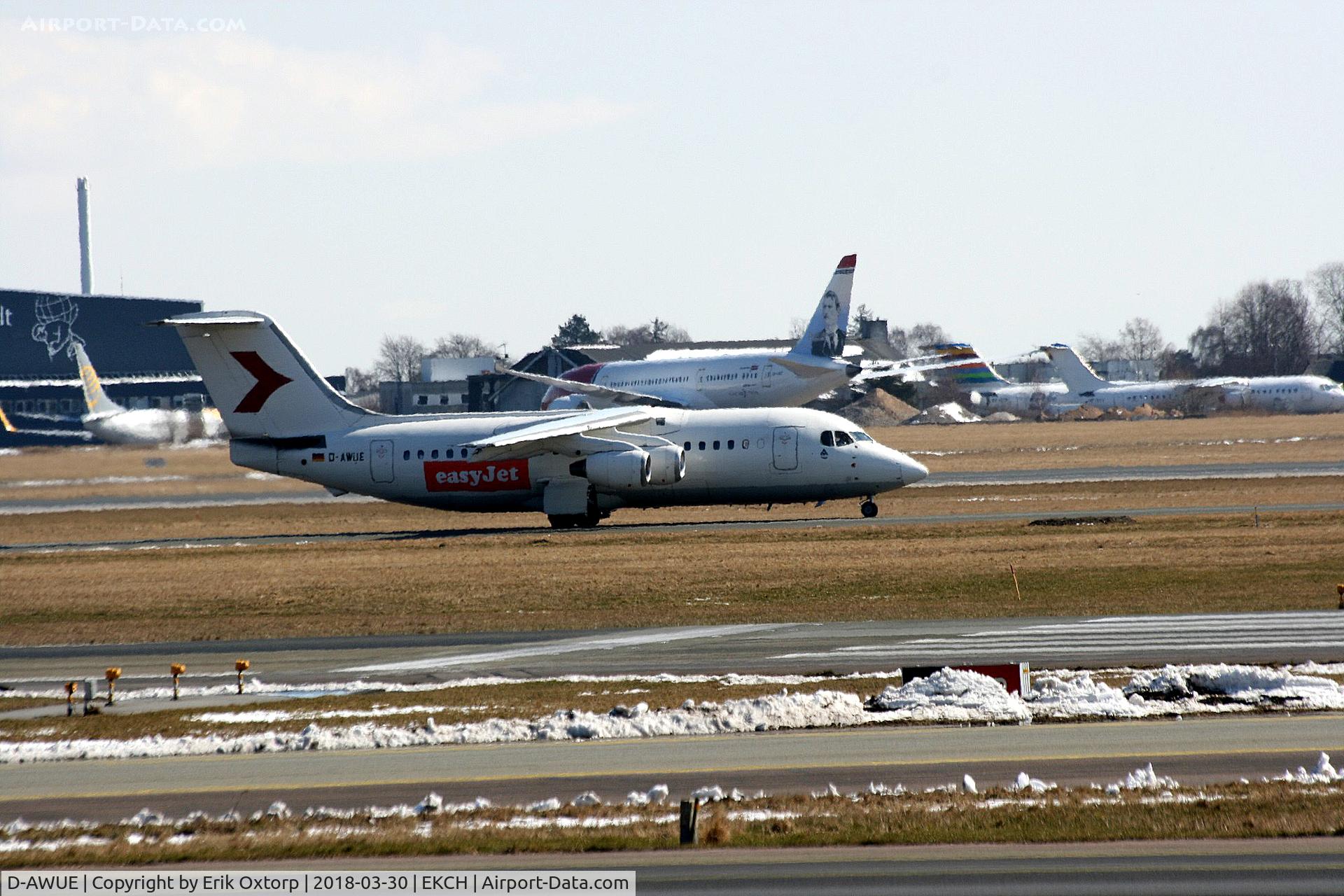 D-AWUE, 1986 British Aerospace BAe.146-200 C/N E2050, D-AWUE taxing for take off rw 04R