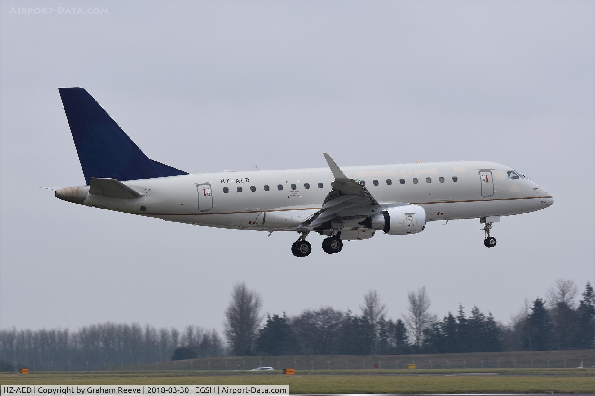 HZ-AED, 2006 Embraer 170LR (ERJ-170-100LR) C/N 17000119, Landing at Norwich.