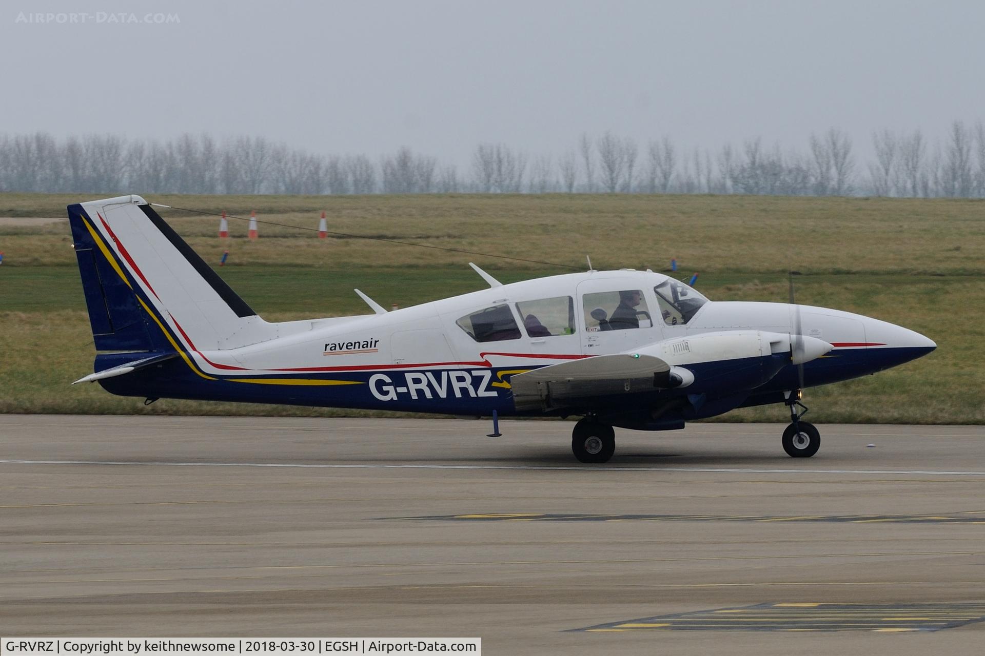 G-RVRZ, 1973 Piper PA-23-250 Aztec C/N 27-7305142, Leaving Norwich.