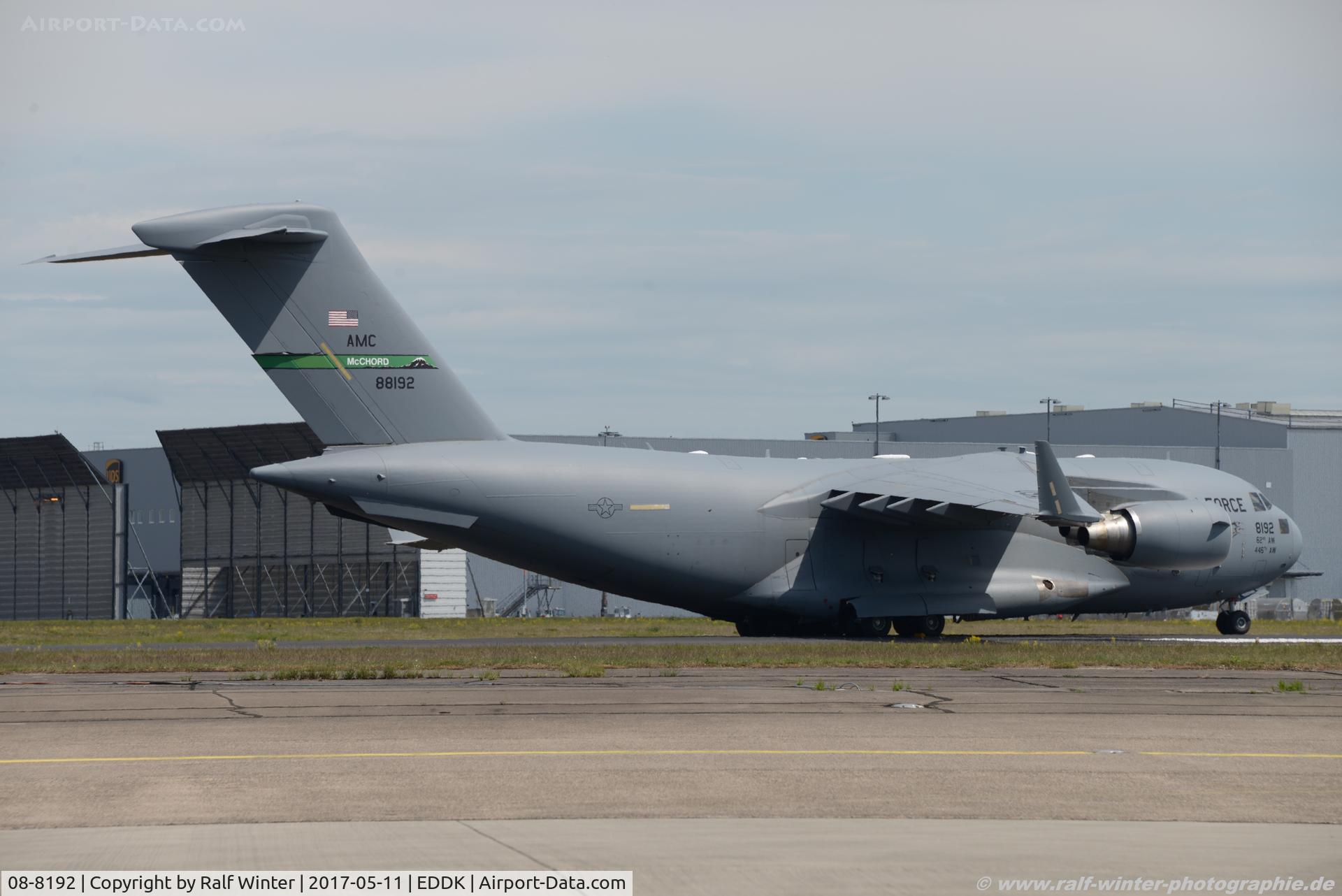 08-8192, 2008 Boeing C-17A Globemaster III C/N P-192/F214, Boeing C17A Globemaster III - MC RCH US Air Force USAF '62AW McChord AFB WA' - P-192 - 08-8192 - 11.05.2017 - CGN