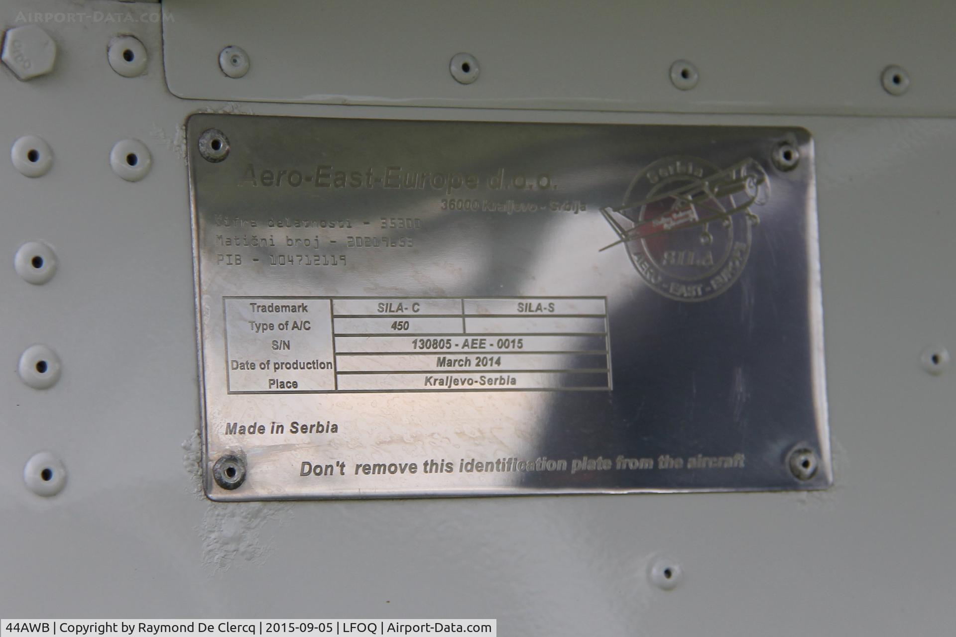 44AWB, 2014 Aero East Europe Sila 450C C/N 130805-AEE-0015, Manufactured in March 2014.