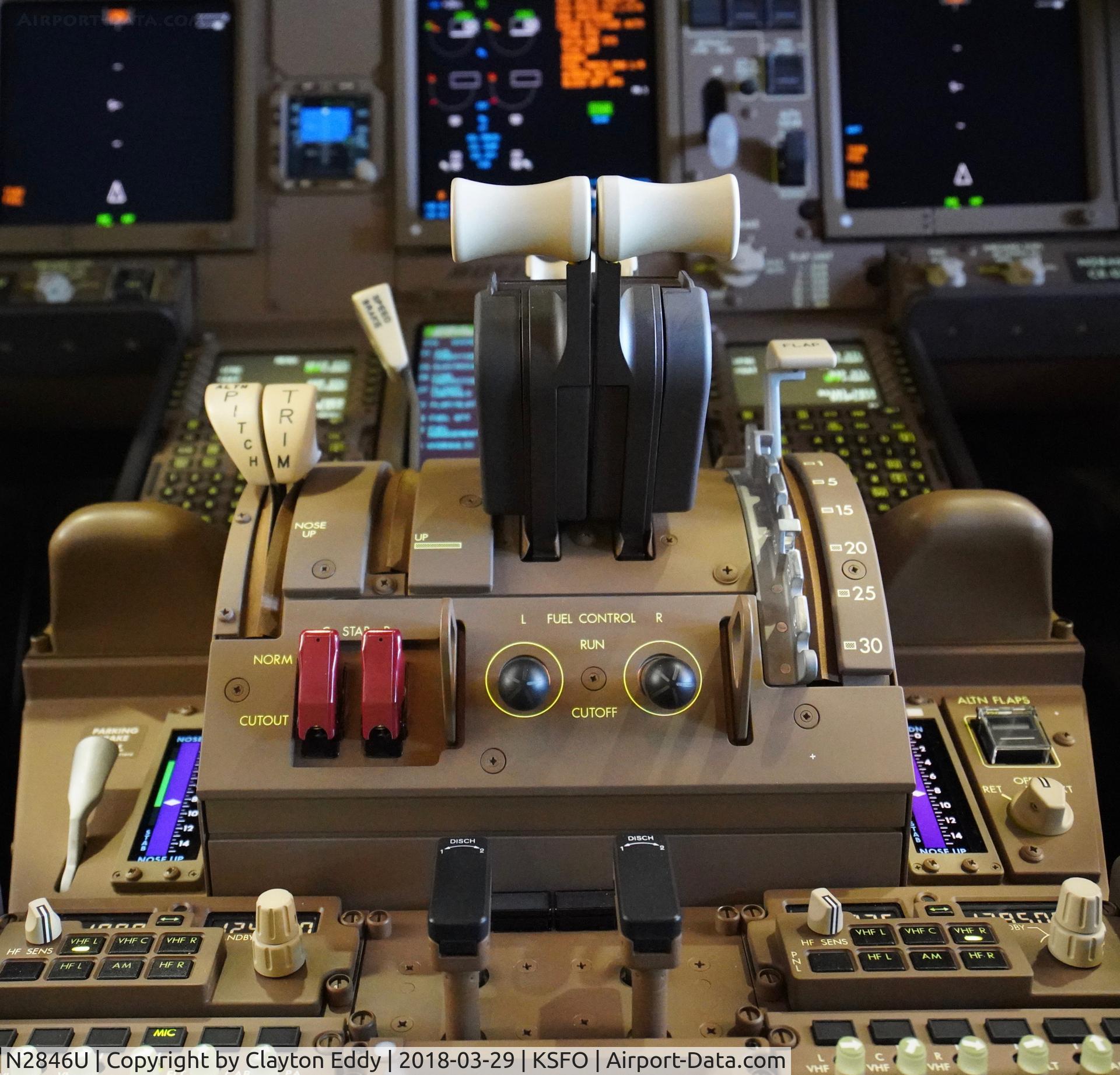 N2846U, 2018 Boeing 777-300/ER C/N 64990, Flightdeck. SFO. 2018.