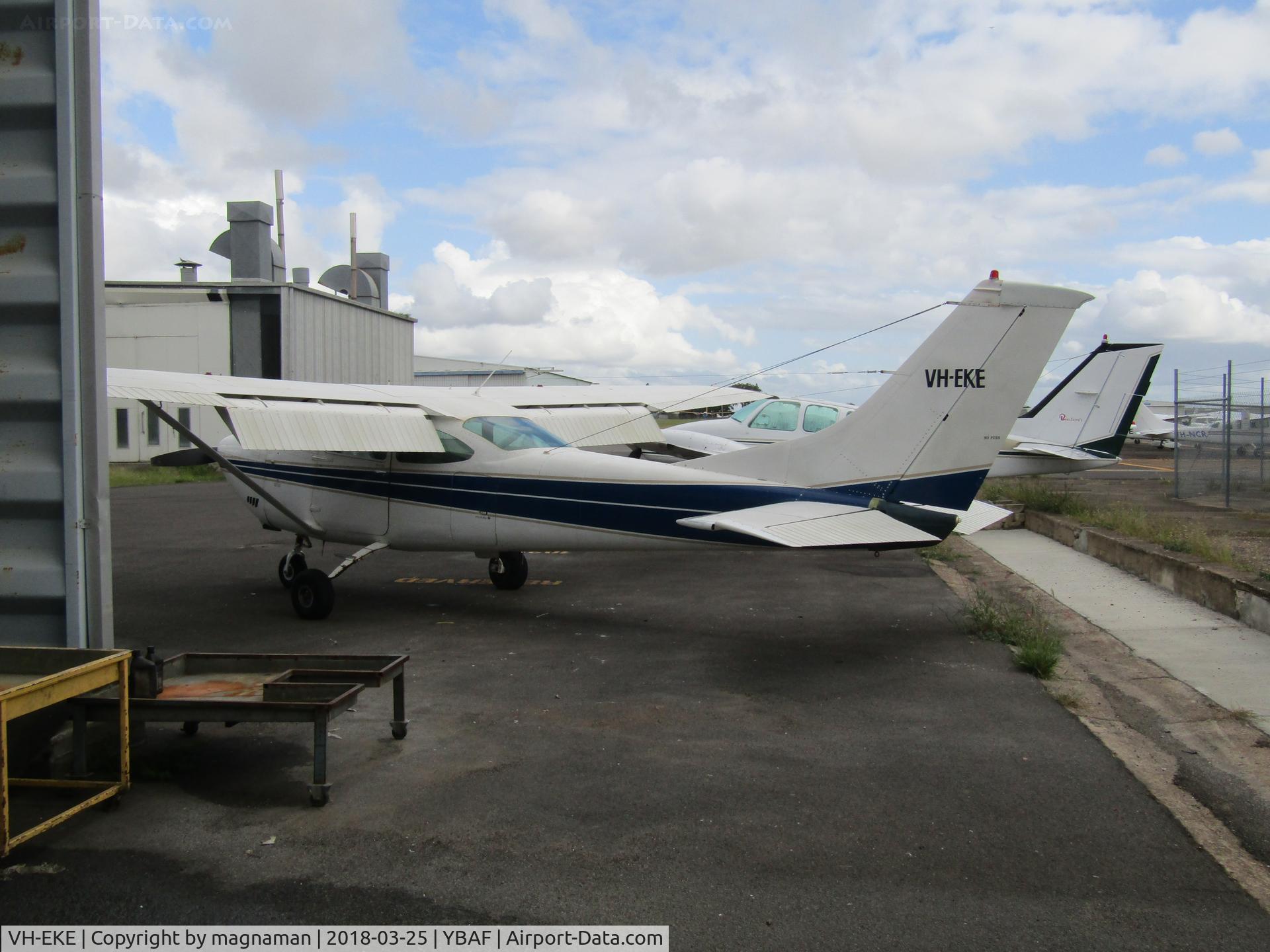 VH-EKE, 1969 Cessna 182N Skylane C/N 18260071, hiding by hangar