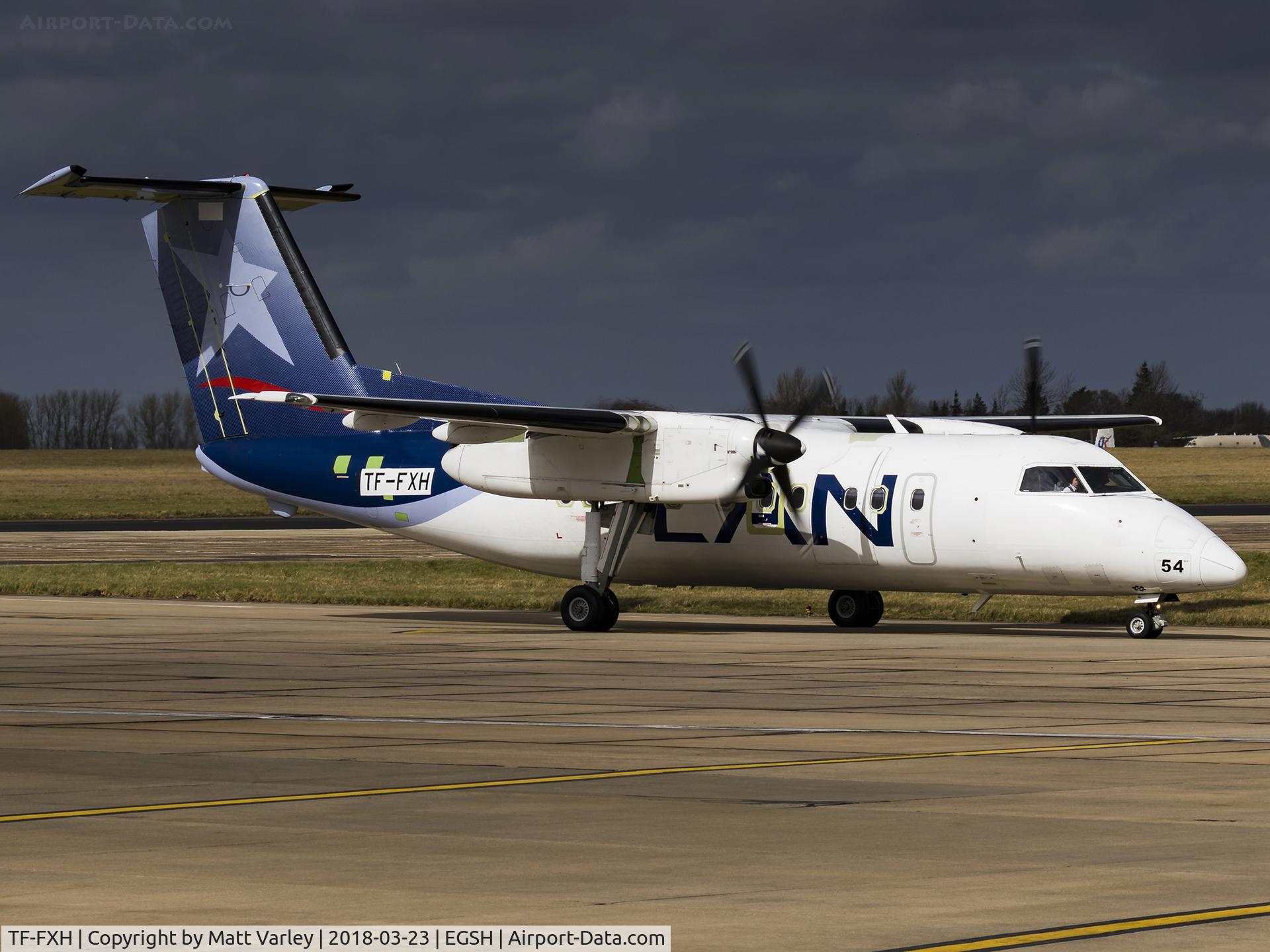 TF-FXH, 1997 De Havilland Canada DHC-8-202 Dash 8 C/N 450, Taxiing to stand 6