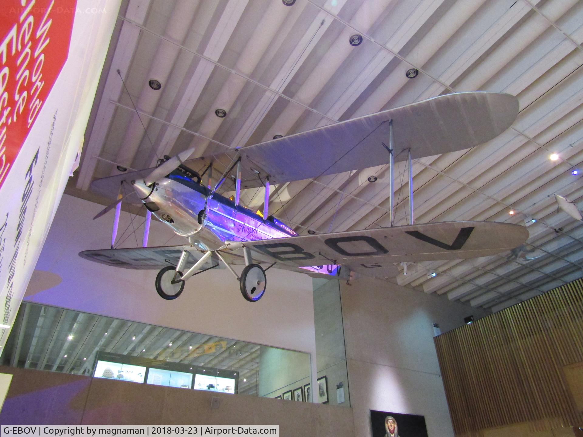 G-EBOV, 1926 Avro 581 Avian C/N 5116, as you enter the museum this is hanging from the roof - Brisbane CBD