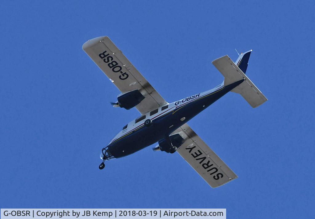 G-OBSR, 1980 Partenavia P-68 Observer C/N 236-01-OB, Flying roughly NE over South Uist (Outer Hebrides) at 14:07 hrs on 19th March 2018.