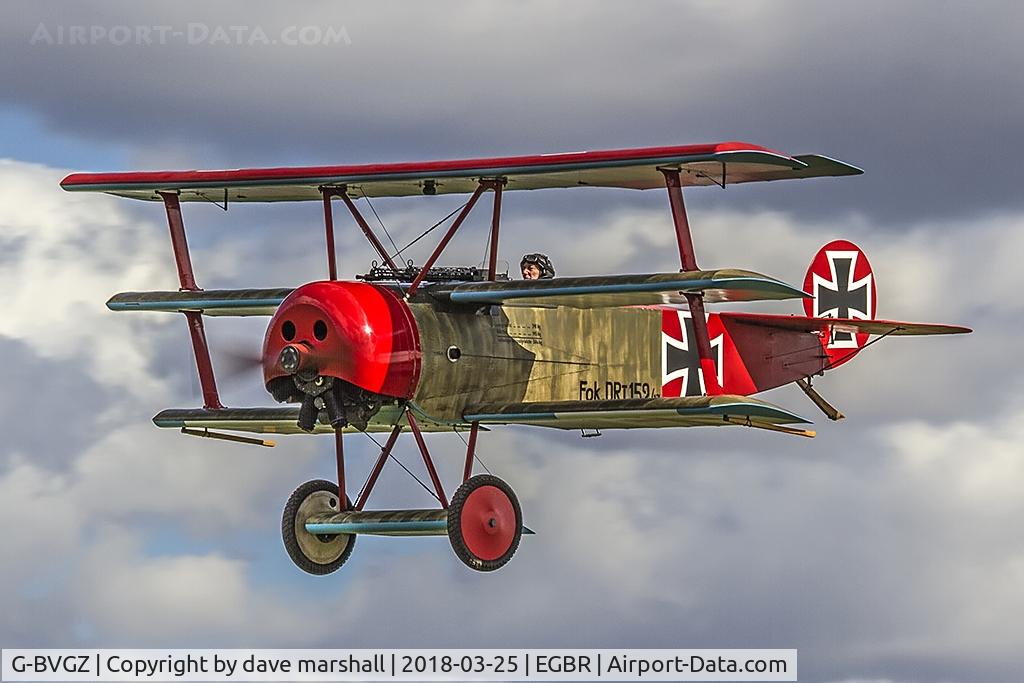 G-BVGZ, 1994 Fokker Dr.1 Triplane Replica C/N PFA 238-12654, Nice to see it out and about....