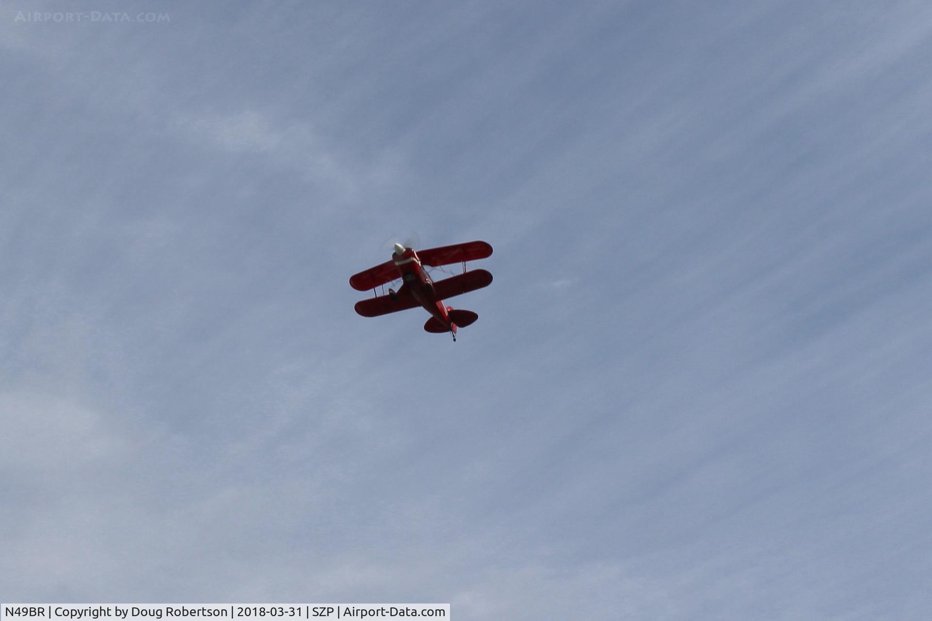 N49BR, Pitts S-2A Special C/N 2212, 1983 Aerotek PITTS S-2A SPECIAL, Lycoming AEIO-360 180 Hp, takeoff climb Rwy 22