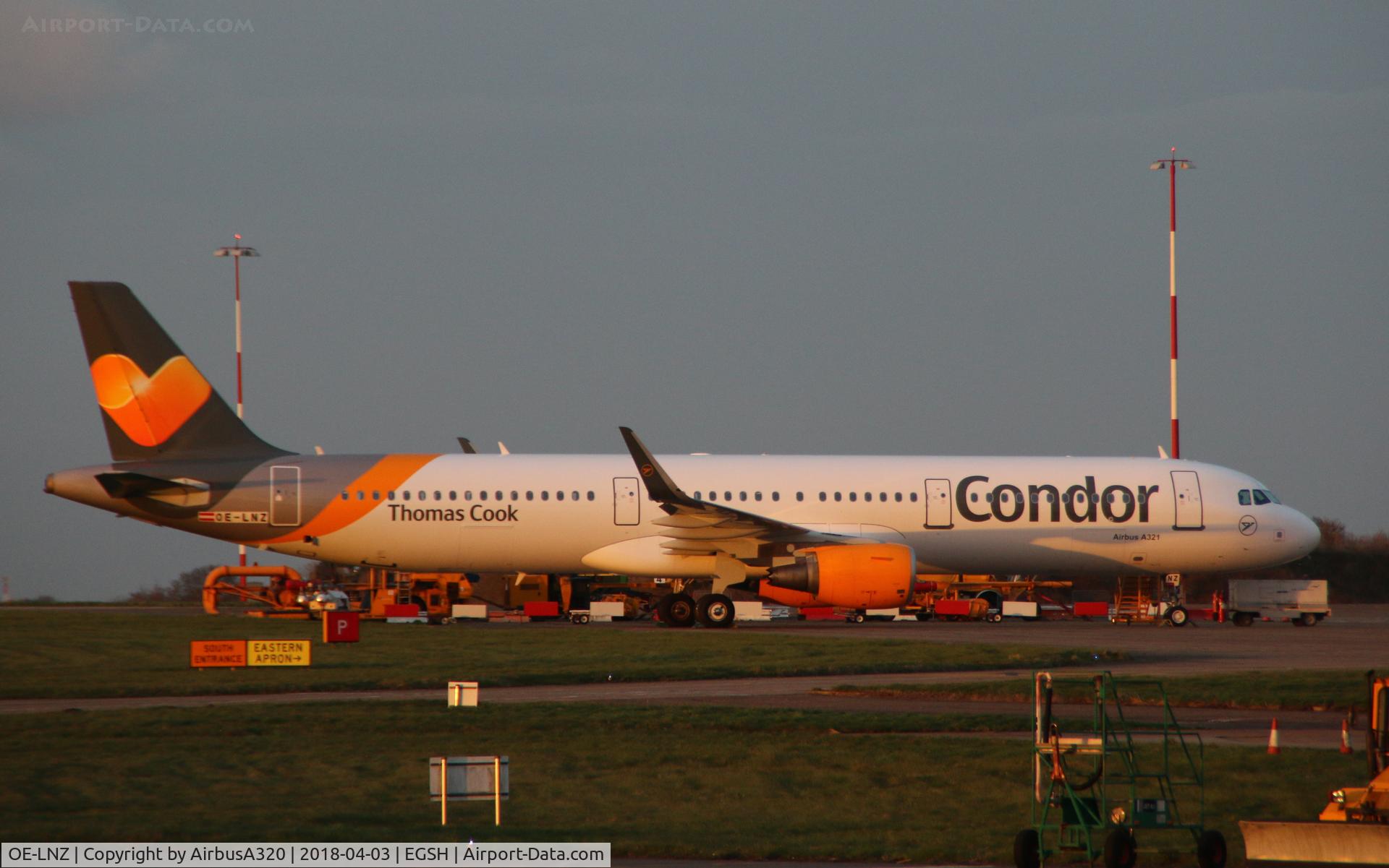 OE-LNZ, 2016 Airbus A321-211 C/N 6979, Sun setting on Condor