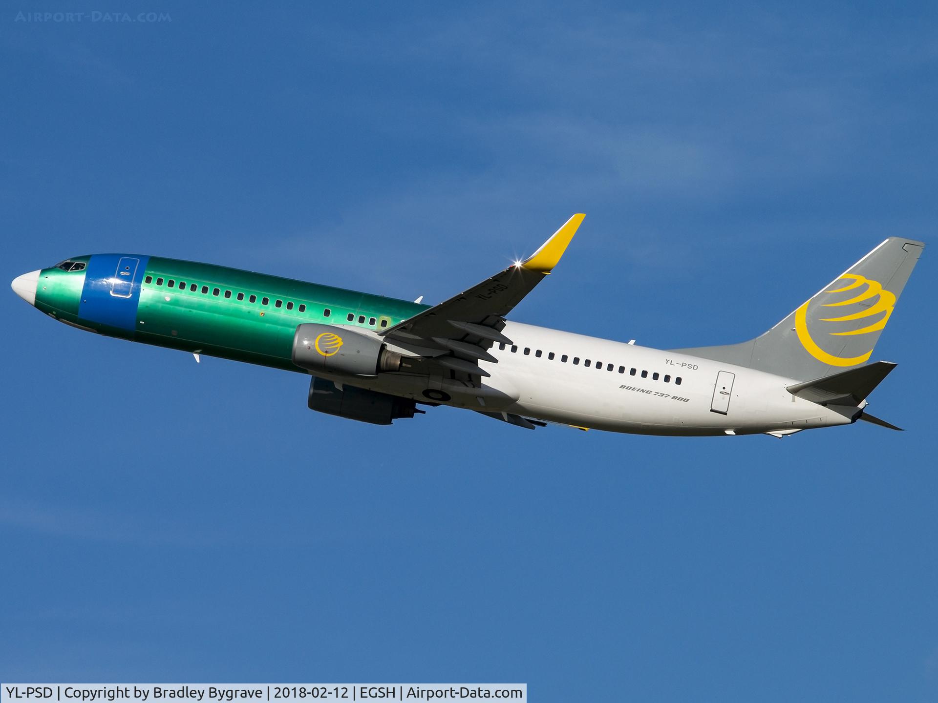 YL-PSD, 2000 Boeing 737-86N C/N 28618, Climbing away from runway 27