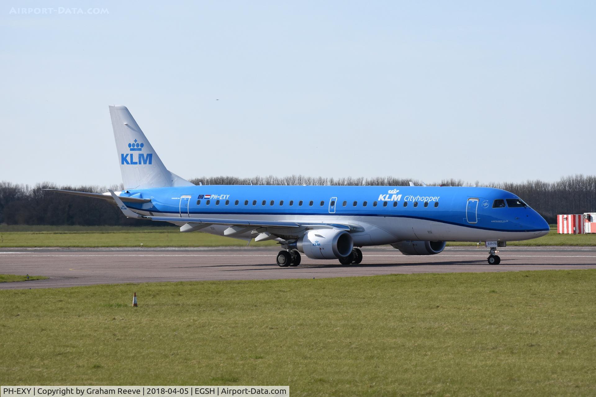 PH-EXY, 2018 Embraer 190STD (ERJ-190-100STD) C/N 19000751, About to depart from Norwich.
