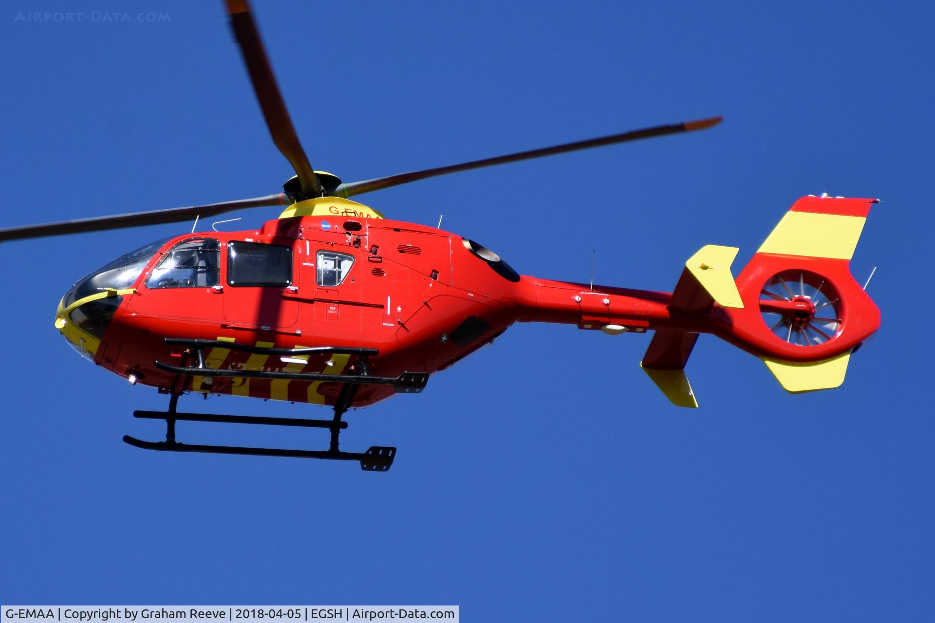 G-EMAA, 2005 Eurocopter EC-135T-2 C/N 0448, Landing at Norwich.