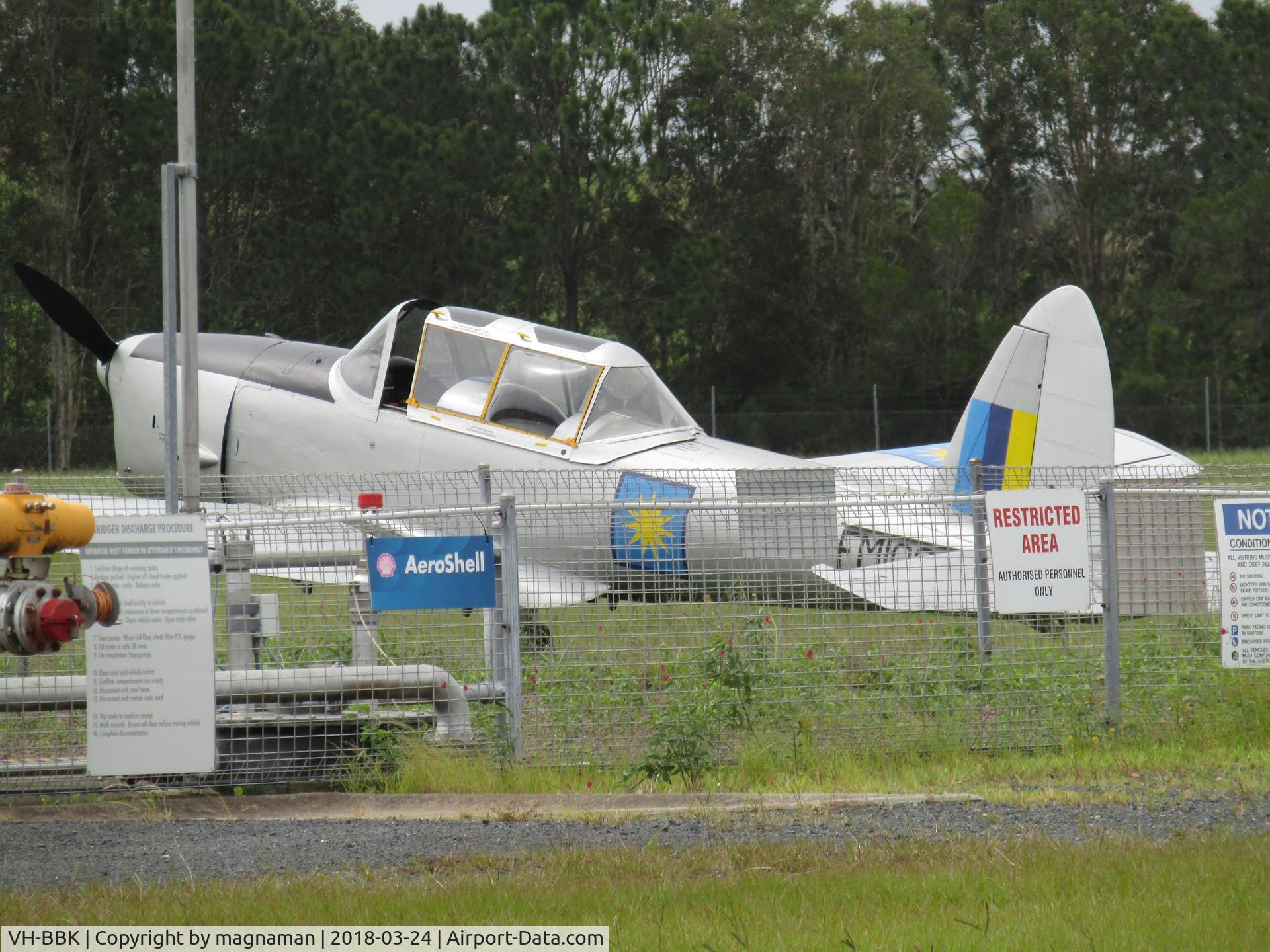 VH-BBK, 1949 De Havilland DHC-1 Chipmunk 22 C/N C1/0226, Marked in Malaysian Air Force colours - very exotic. Seen at one of four at Caboolture.