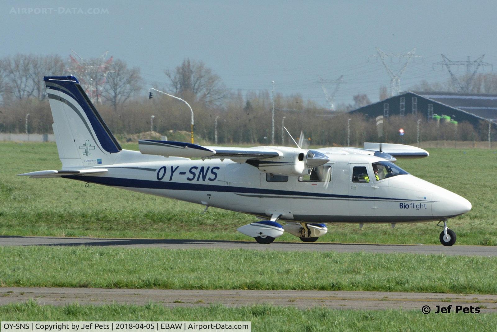 OY-SNS, Vulcanair P-68C C/N 504/C, At Antwerp Airport.