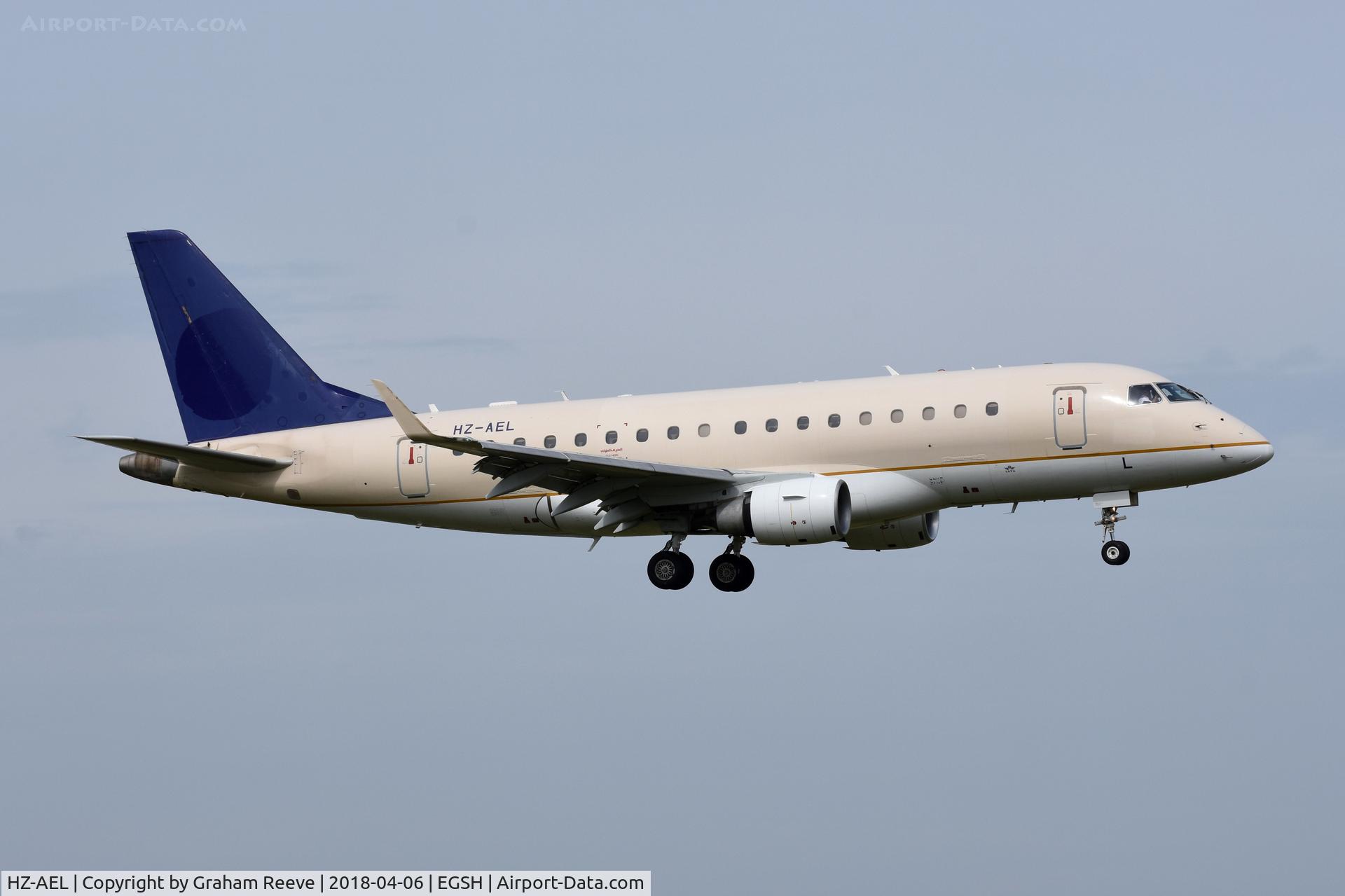 HZ-AEL, 2006 Embraer 170LR (ERJ-170-100LR) C/N 17000152, Landing at Norwich.