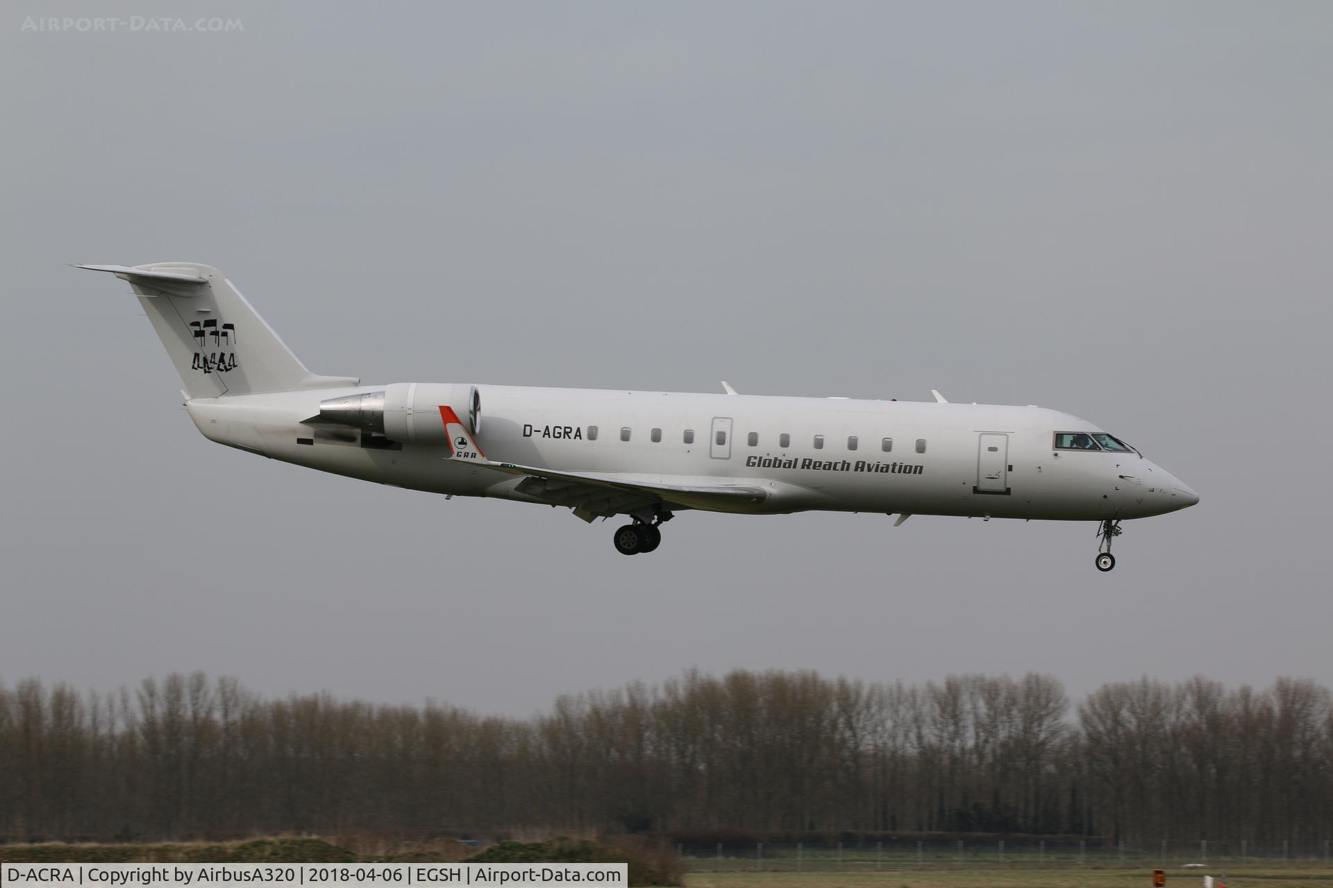 D-ACRA, Canadair CRJ-200ER (CL-600-2B19) C/N 7567, seen arriving on RWY 09 on a rather windy day
