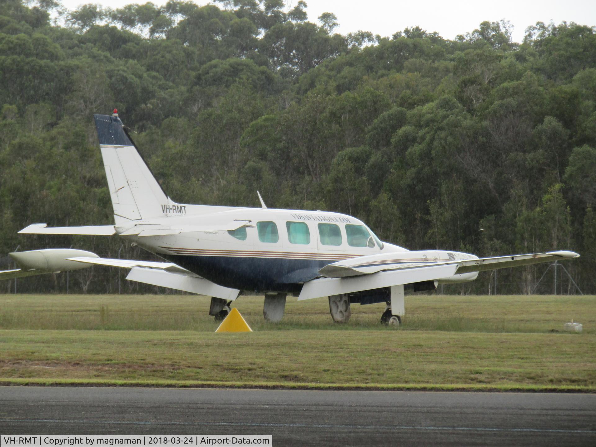 VH-RMT, 1974 Piper PA-31-310 Navajo Navajo C/N 31-7401216, on apron at Caloundra