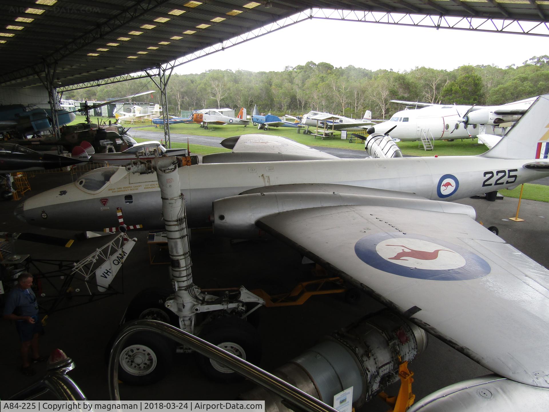 A84-225, 1955 English Electric Canberra B.20 C/N 25, Nearly too big for hangar at Caloundra Museum