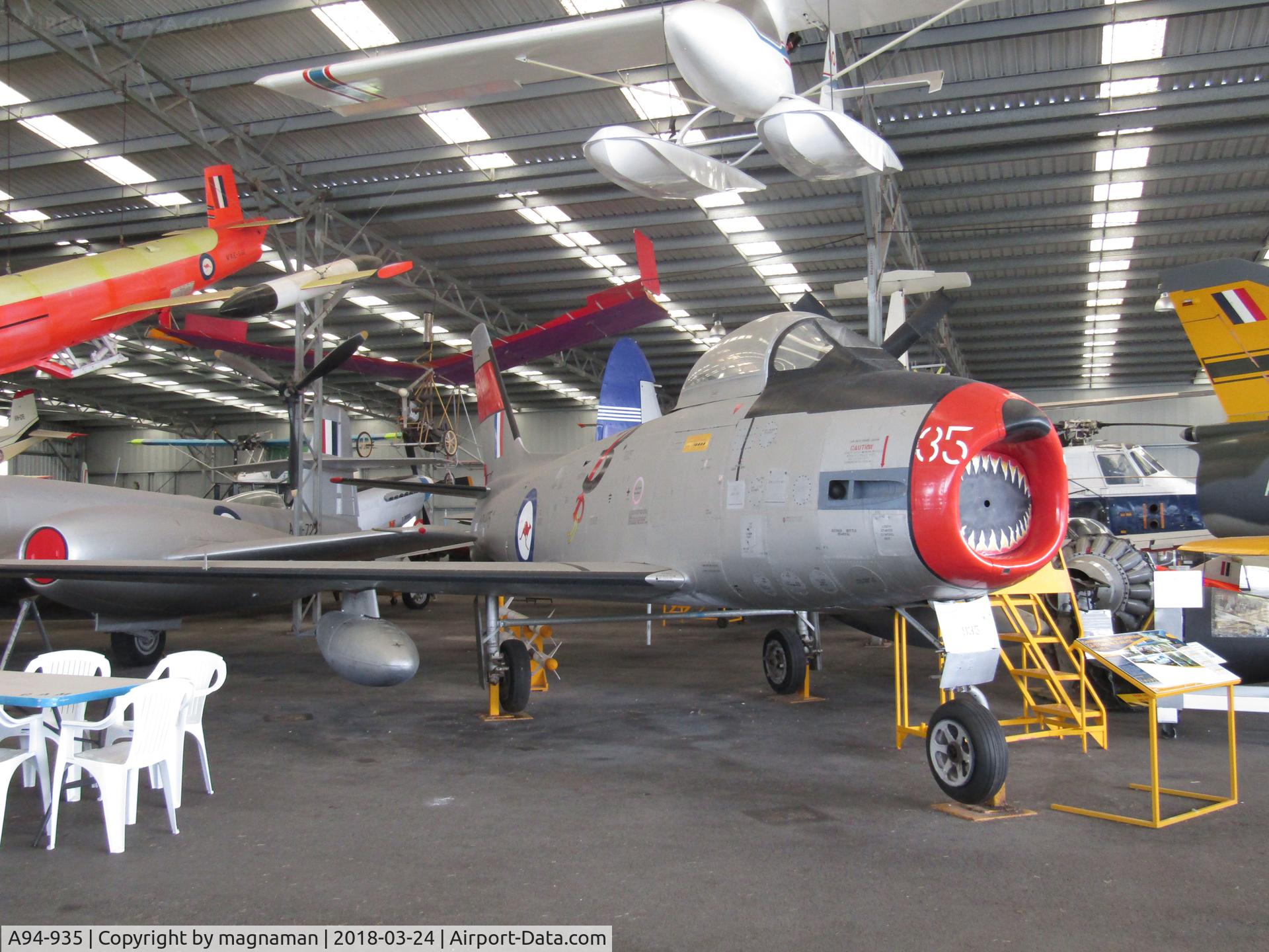A94-935, Commonwealth CA-27 Sabre Mk.31 C/N CA27-35, In hangar at Caloundra Musuem