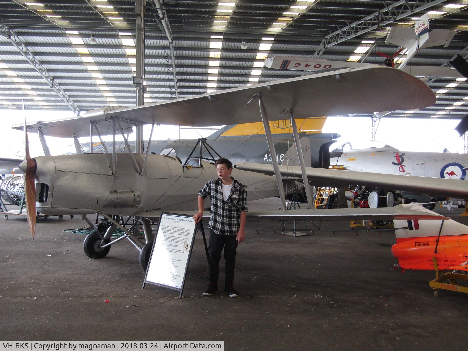 VH-BKS, De Havilland DH-82A Tiger Moth II C/N 83118, nice old bird at Caloundra Museum