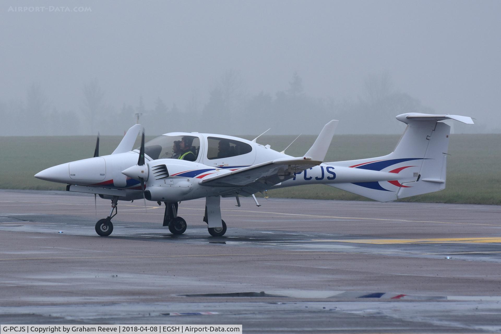 G-PCJS, 2010 Diamond DA-42 NG Twin Star C/N 42.027, Just landed at Norwich.