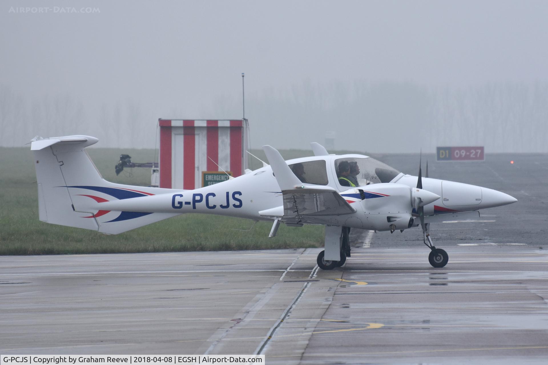 G-PCJS, 2010 Diamond DA-42 NG Twin Star C/N 42.027, Departing from Norwich.