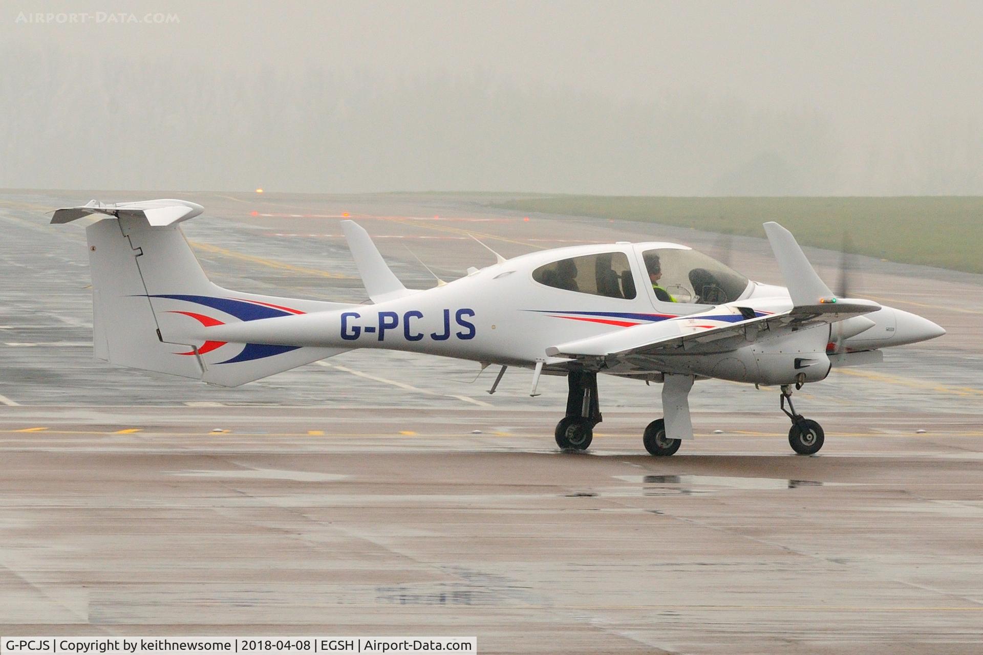 G-PCJS, 2010 Diamond DA-42 NG Twin Star C/N 42.027, Leaving very misty Norwich.