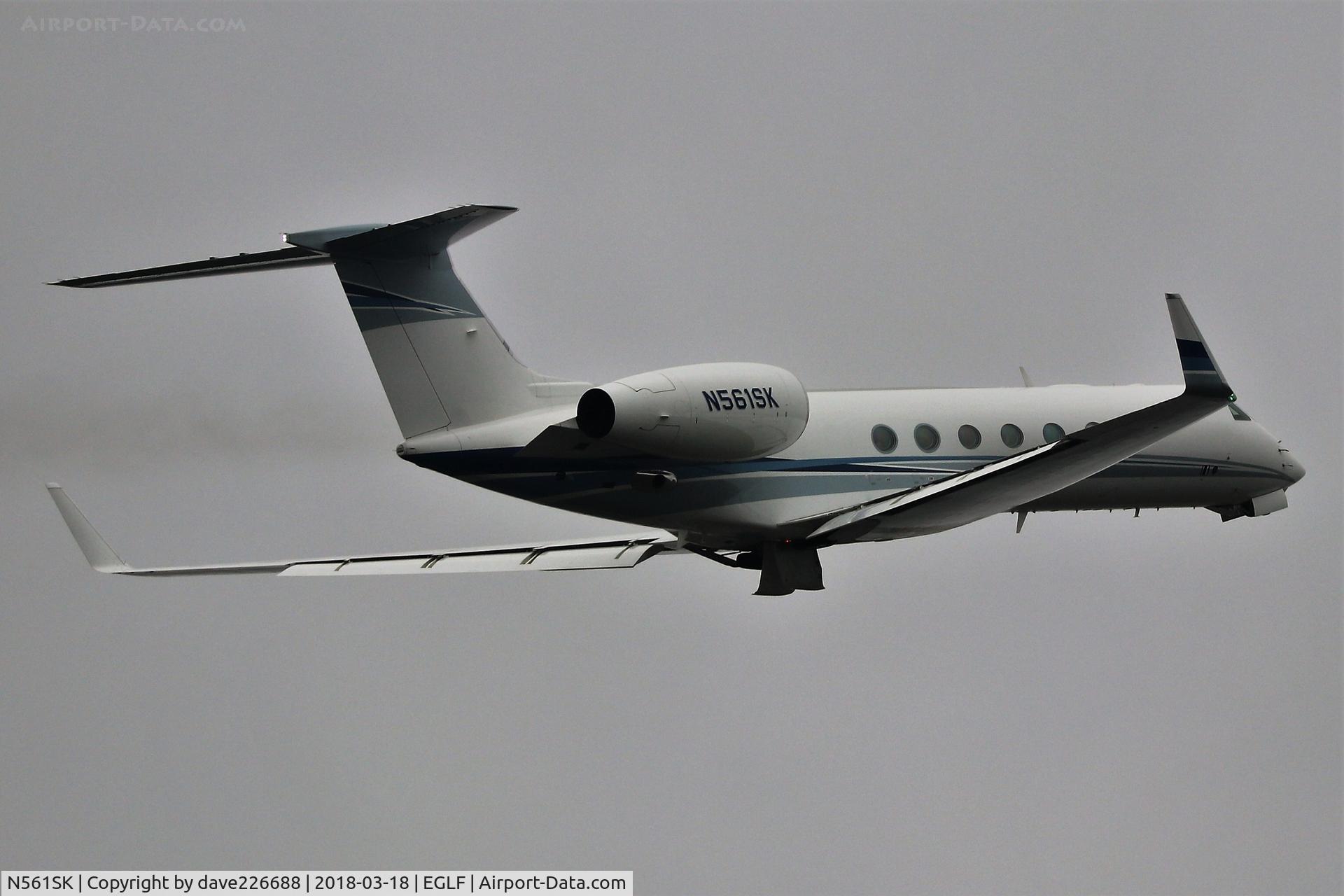 N561SK, 2015 Gulfstream Aerospace GV-SP (G550) C/N 5529, N561SK of Jet Air Management departing Farnborough from 06