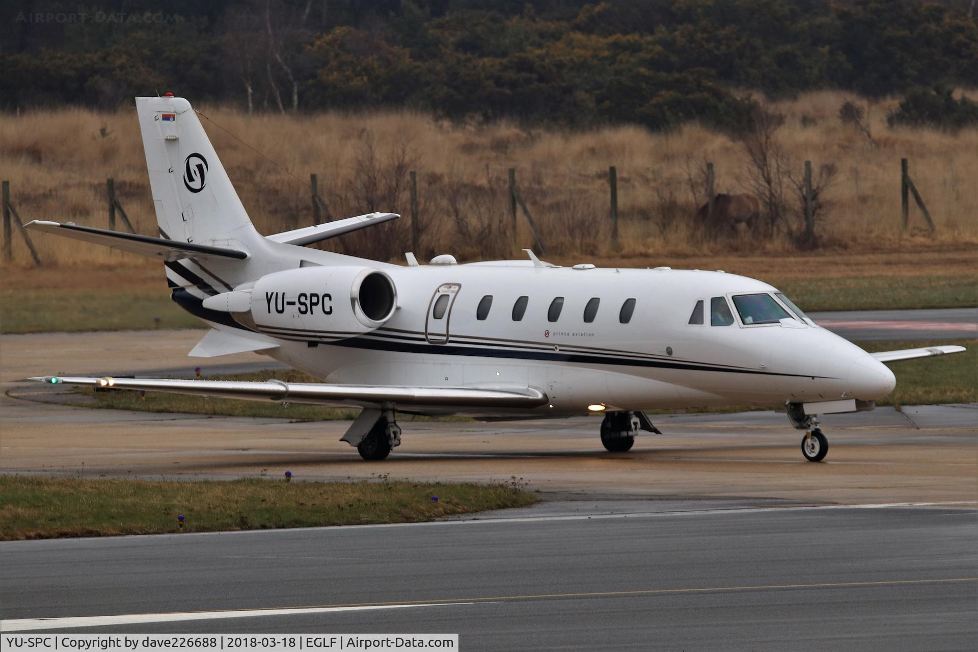 YU-SPC, 2013 Cessna 560XL Citation XLS+ C/N 560-6136, YU-SPC of Prince Aviation waiting to backtrack on 06 at Farnborough