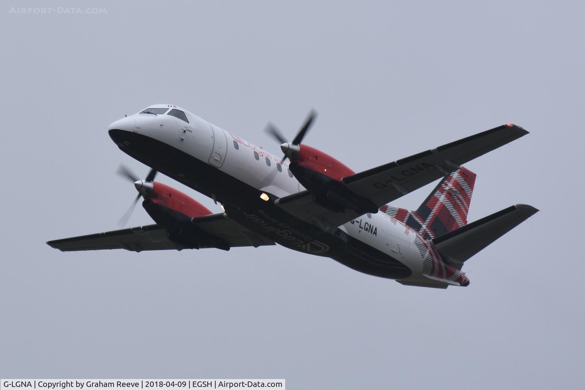 G-LGNA, 1990 Saab 340B C/N 340B-199, Departing from Norwich.
