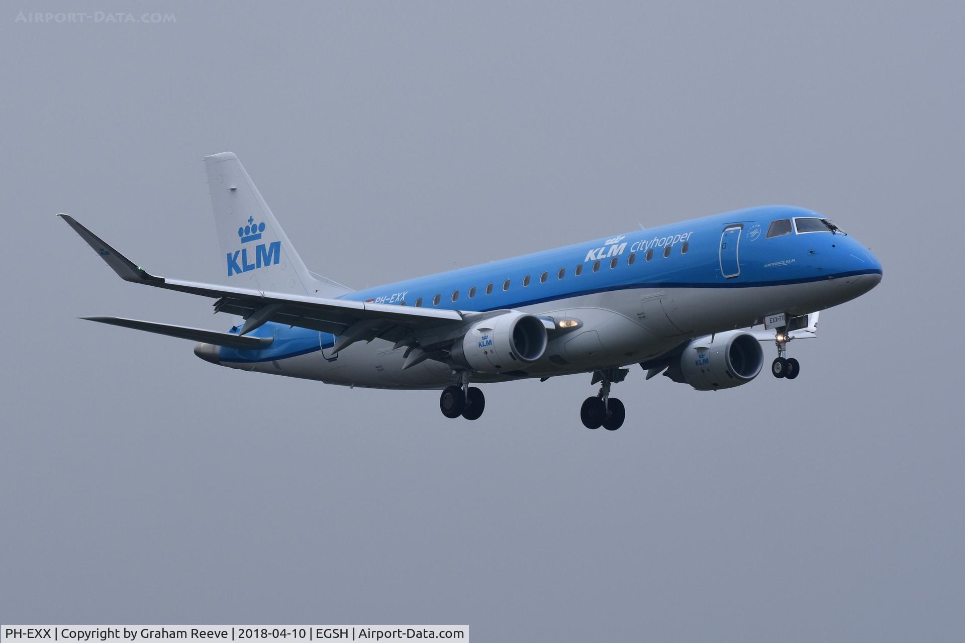 PH-EXX, 2018 Embraer 175STD (ERJ-170-200) C/N 17000711, Landing at Norwich.