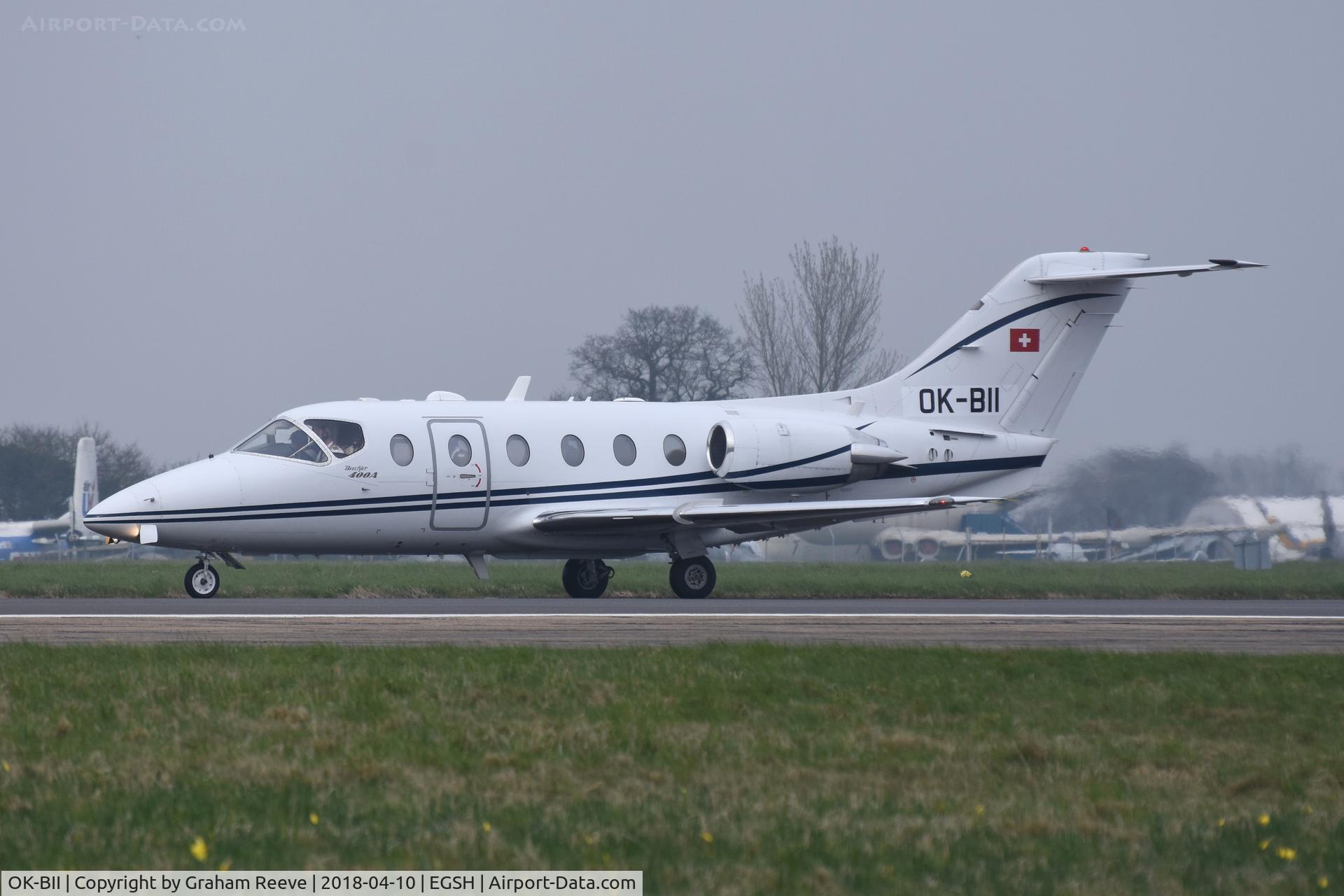 OK-BII, 2001 Raytheon Beechjet 400A C/N RK-318, About to depart from Norwich.