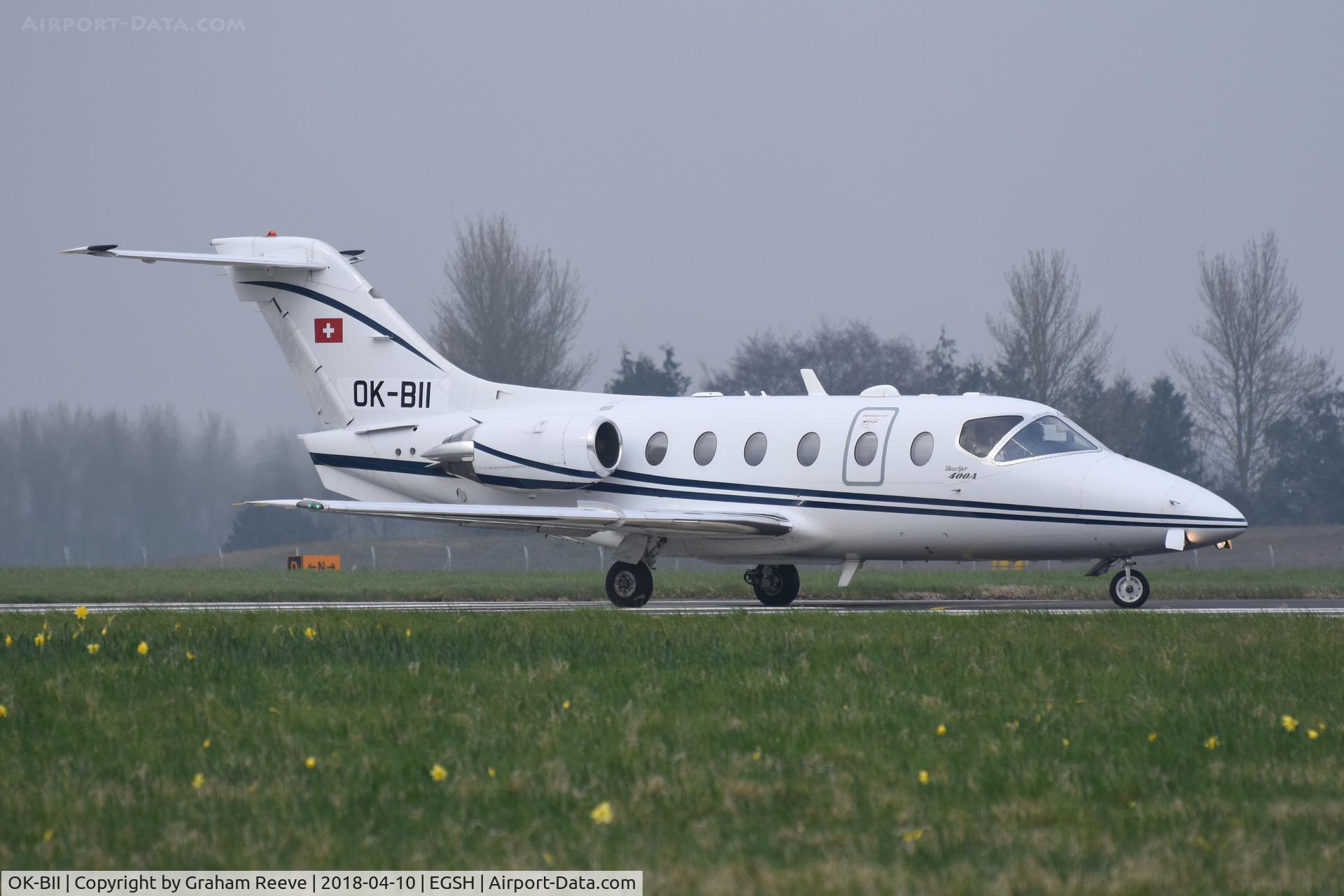 OK-BII, 2001 Raytheon Beechjet 400A C/N RK-318, About to depart from Norwich.