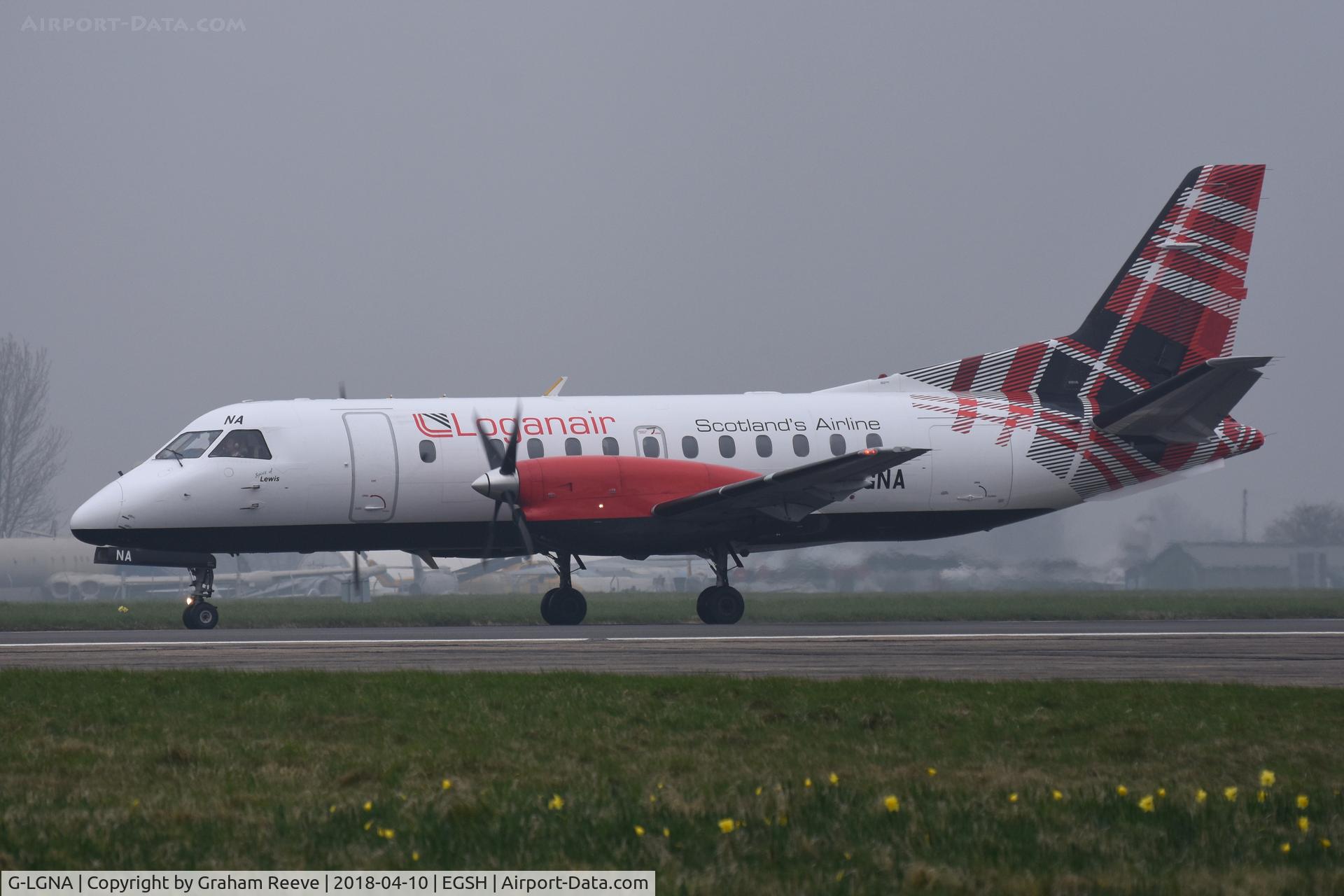 G-LGNA, 1990 Saab 340B C/N 340B-199, Departing from Norwich.
