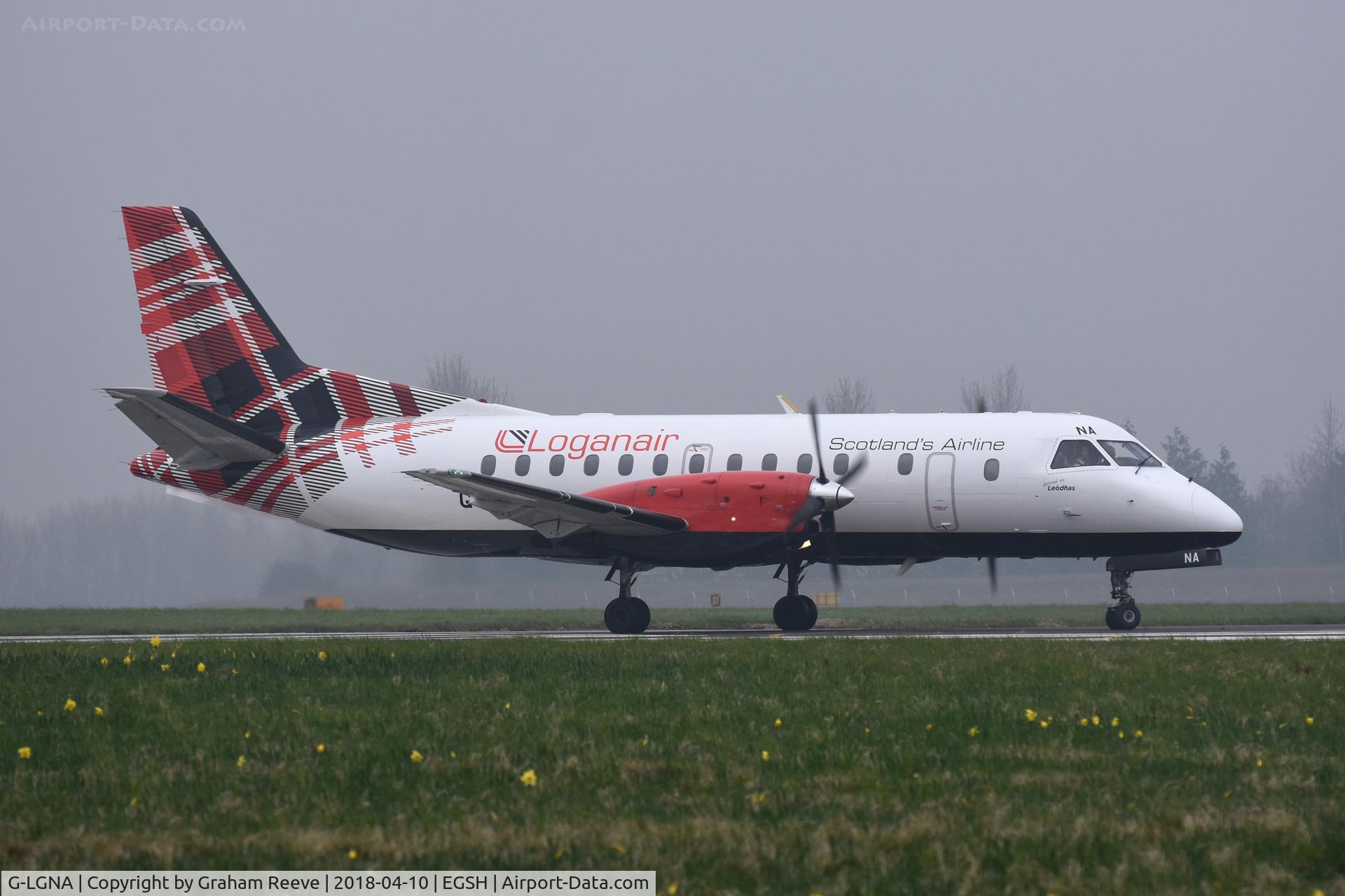 G-LGNA, 1990 Saab 340B C/N 340B-199, Departing from Norwich.