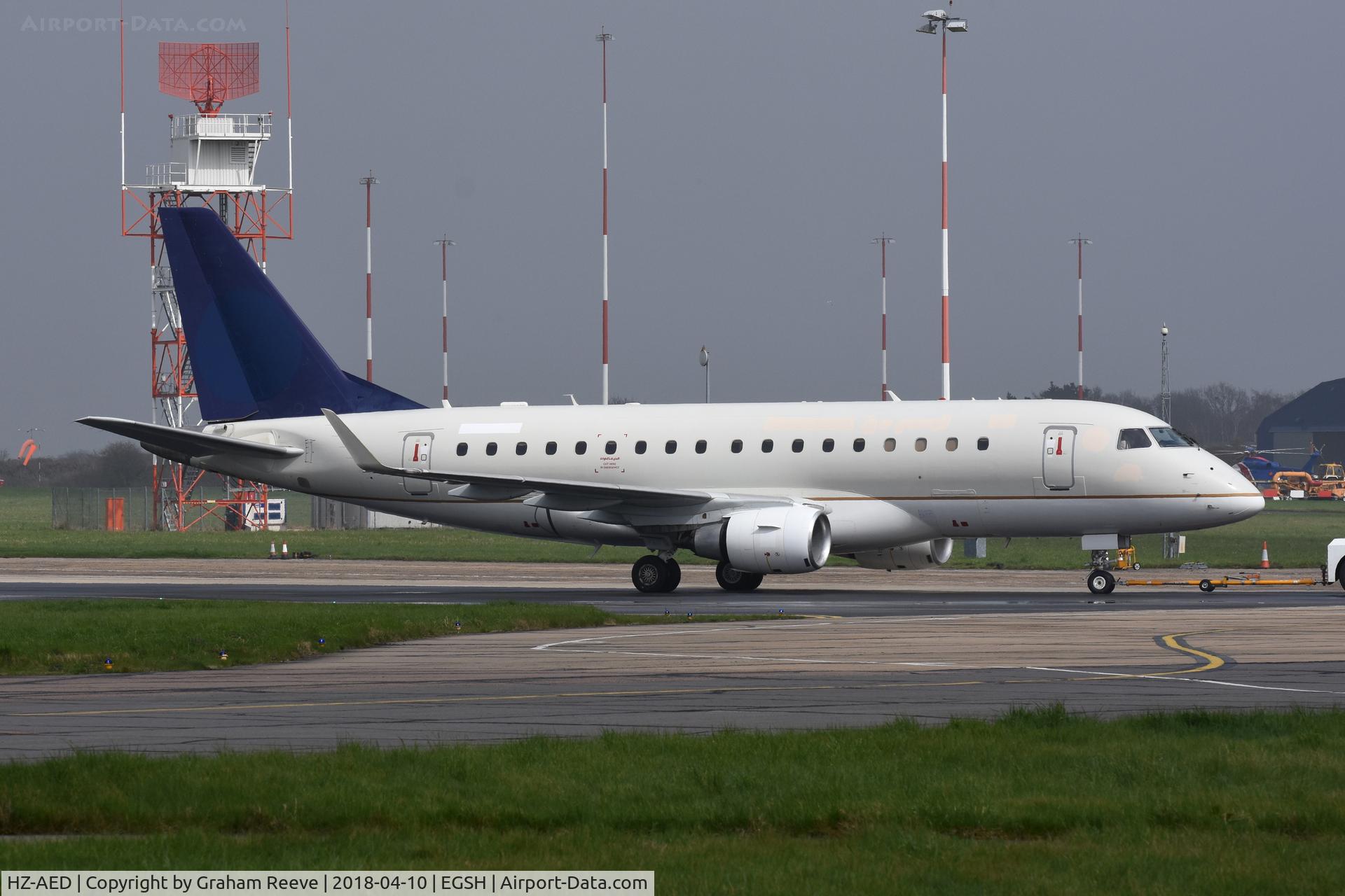 HZ-AED, 2006 Embraer 170LR (ERJ-170-100LR) C/N 17000119, Under tow at Norwich.