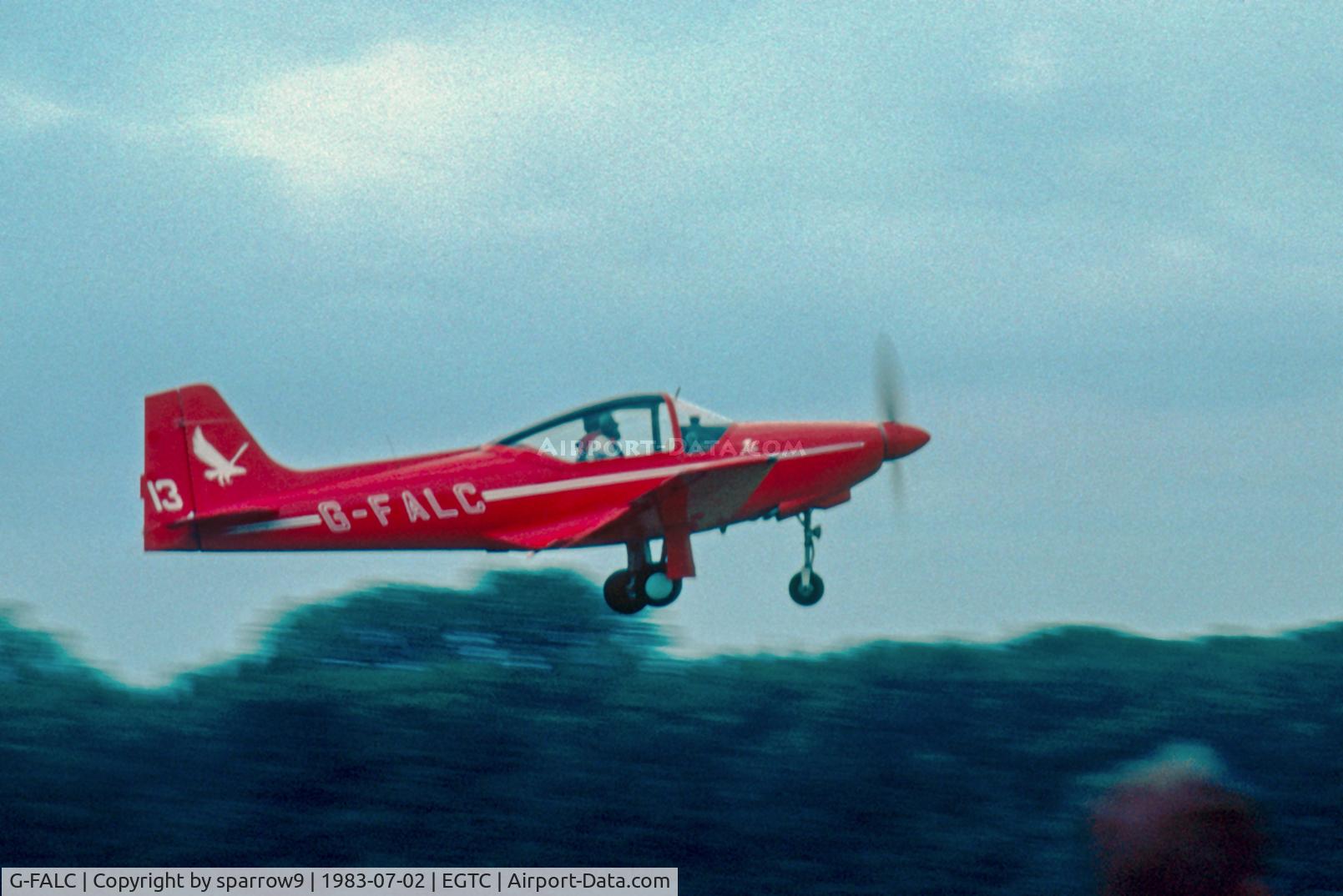 G-FALC, 1961 Aviamilano F-8L Falco Series 3 C/N 224, Leaving PFA-Rally Cranfield. Scanned from a slide.