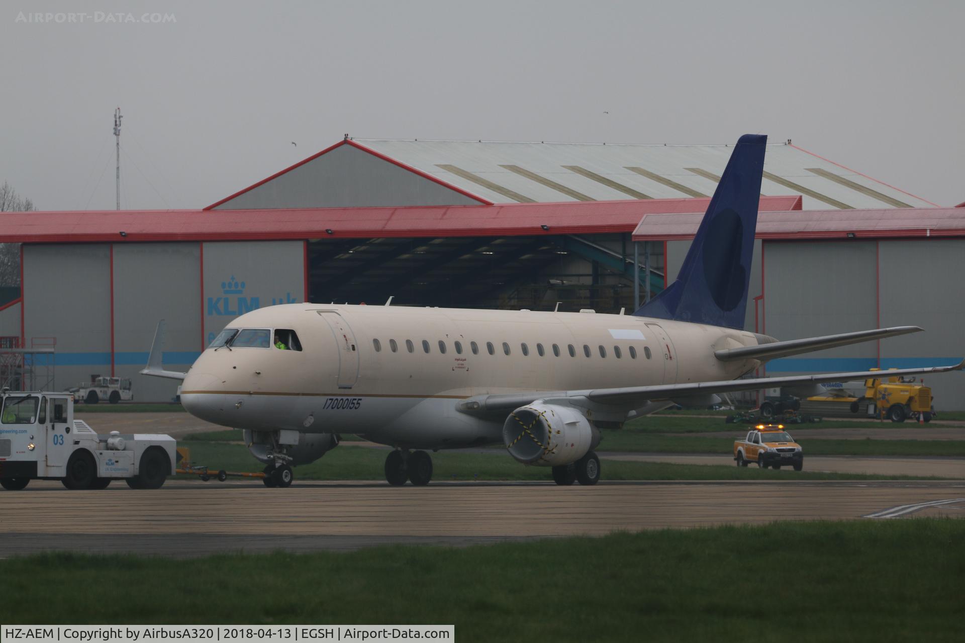 HZ-AEM, 2006 Embraer 170LR (ERJ-170-100LR) C/N 17000155, Latest arrival at Norwich HZ-AEM arrived yesterday, whilst thyey are being stored the reg have been painted out but the C/N painted on the front