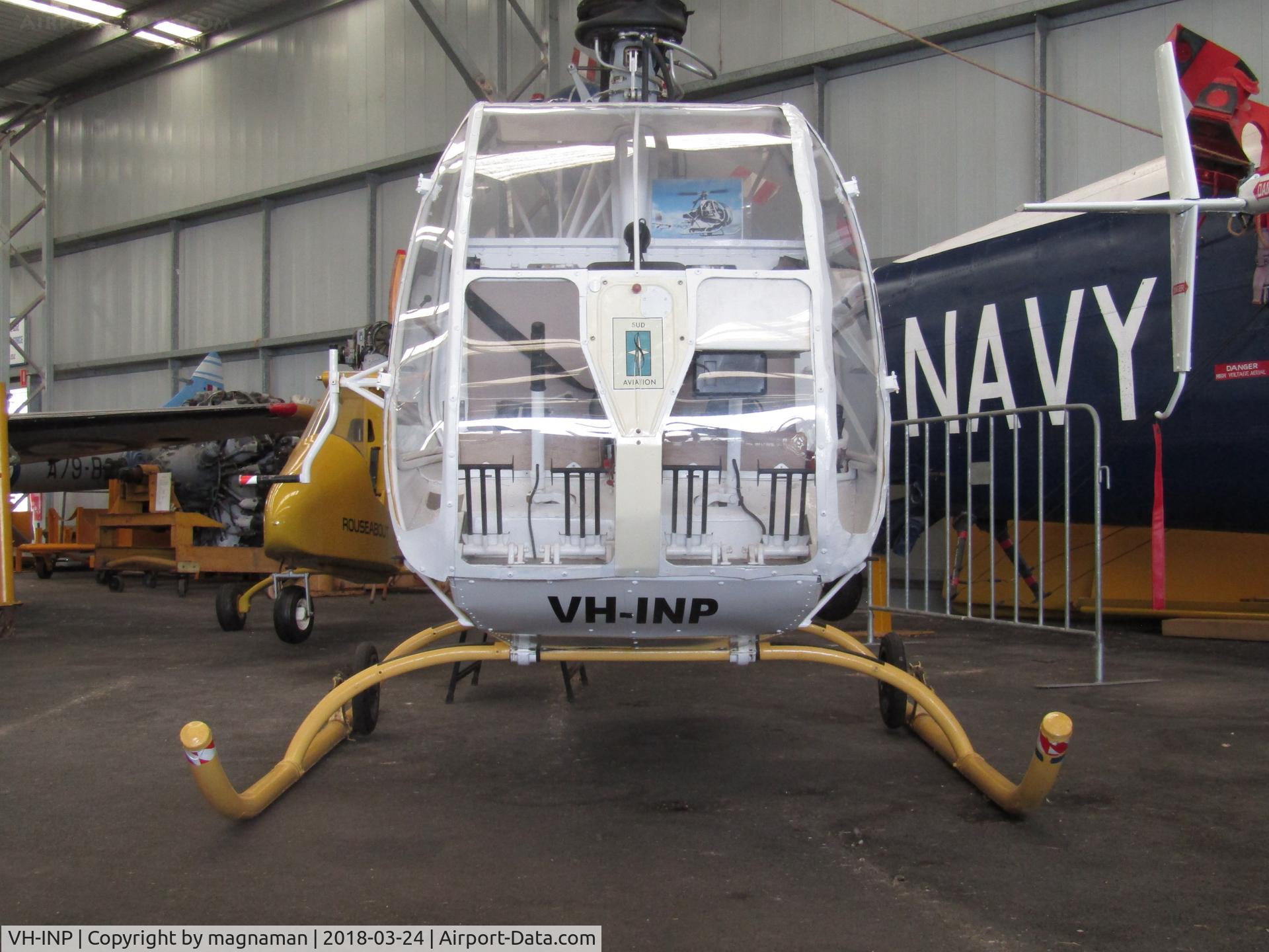 VH-INP, Sud-Ouest SO.1221S Djinn C/N 1005/FR23, IN main hangar at Caloundra Museum