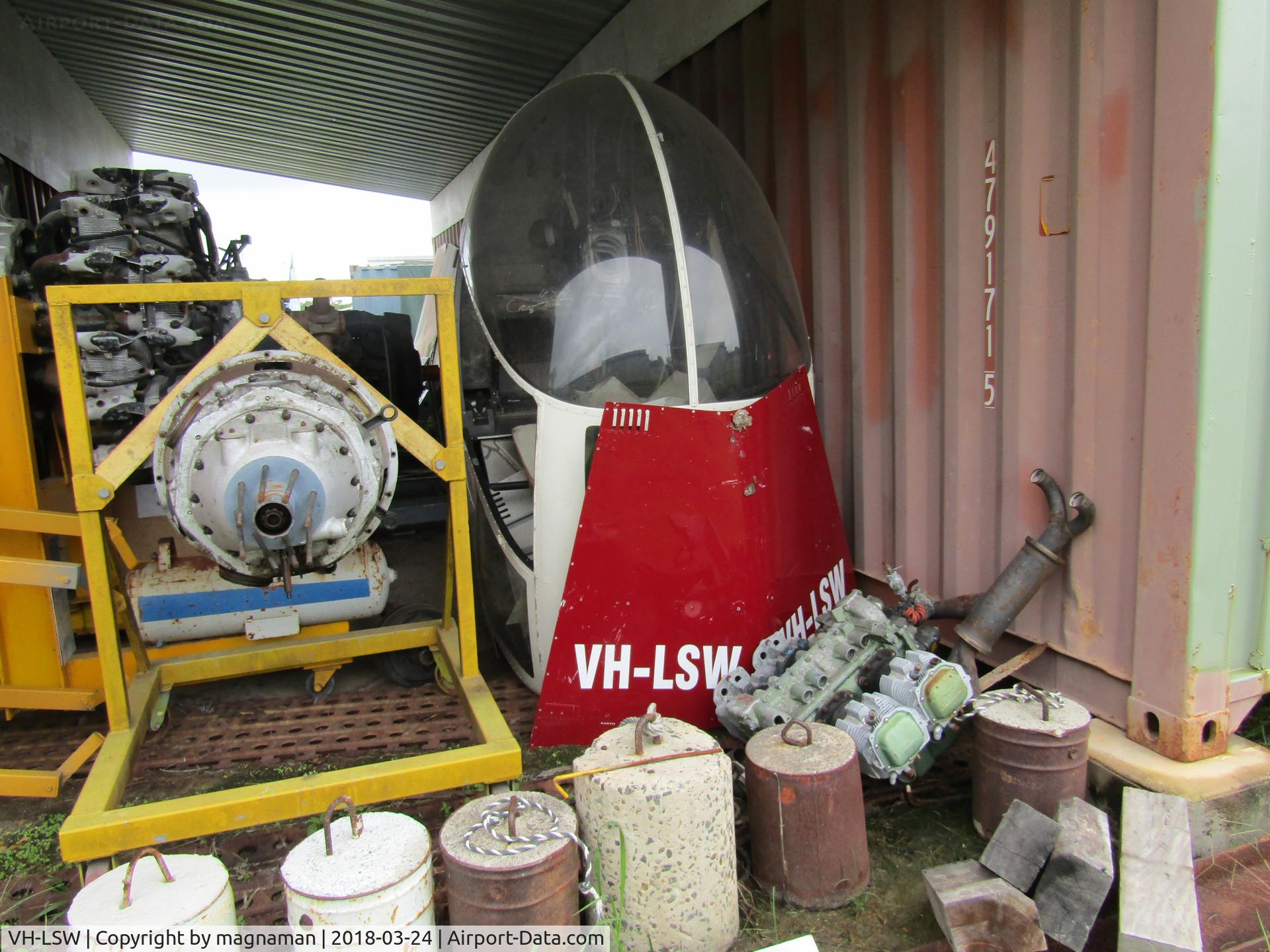 VH-LSW, 1994 Robinson R44 C/N 0031, Bits in a shed at rear of Caloundra Musuem - thanks to Roy for the research to confirm identity of airframe!