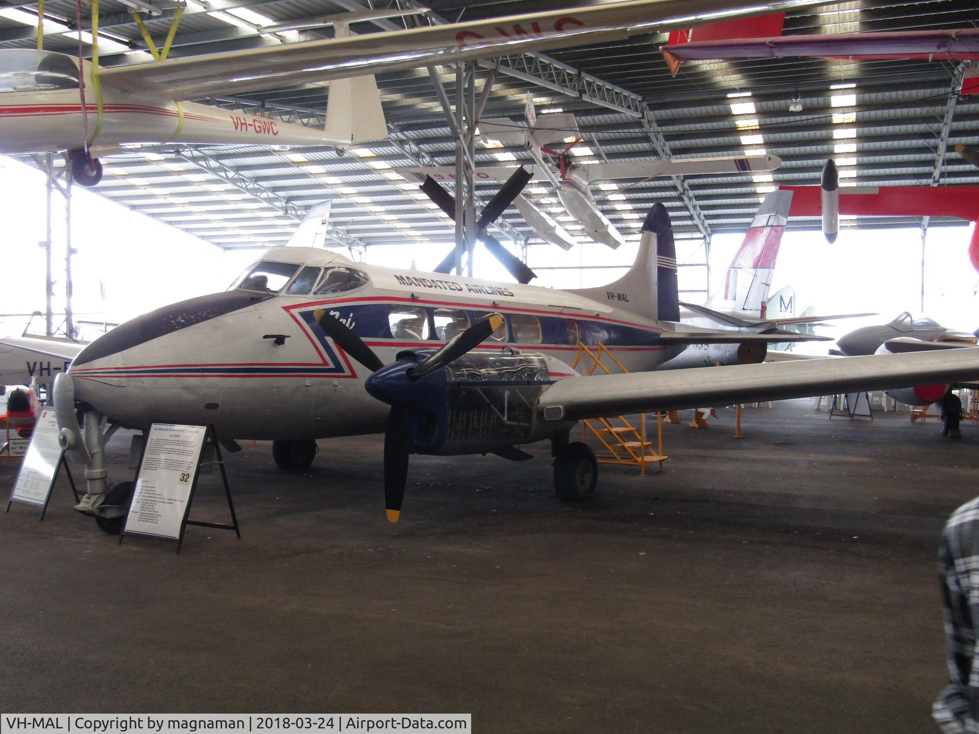 VH-MAL, 1948 De Havilland DH-104 Dove 1 C/N 04120, at caloundra musuem