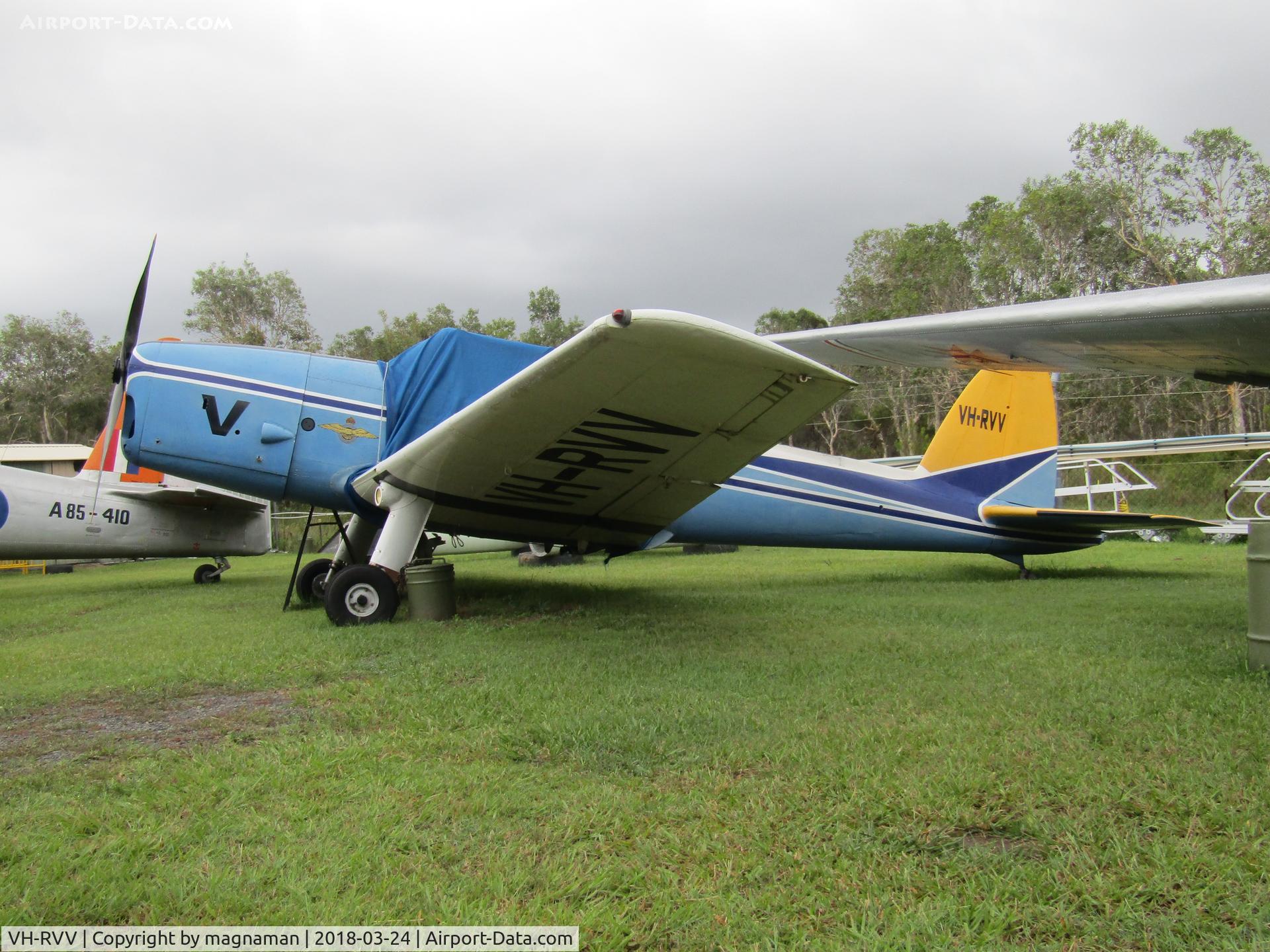 VH-RVV, De Havilland DHC-1 Chipmunk T.10 C/N C1/0484-DHB.f351, sat in rain at caloundra
