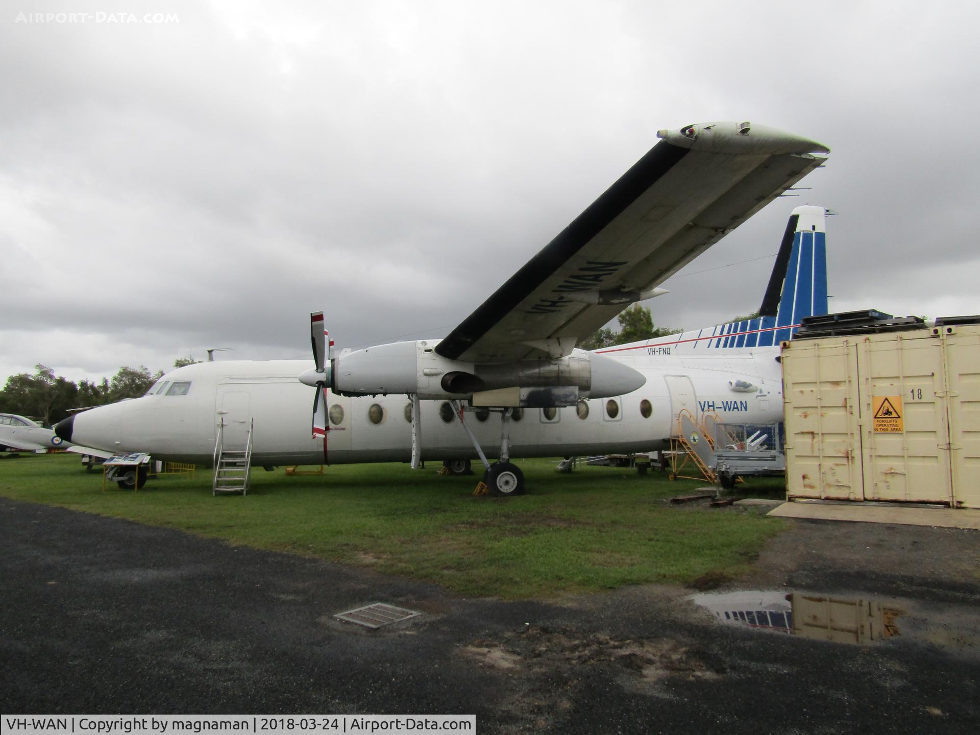 VH-WAN, 1966 Fokker F.27-600 Friendship C/N 10315, at caloundra - last active ID (previous id include VH-fNQ hence second reggie)