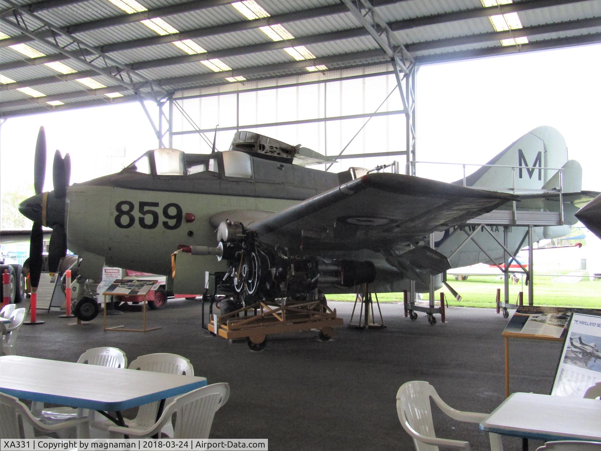 XA331, Fairey Gannet AS.1 C/N F9223, in hangar on grey day at Caloundra Museum