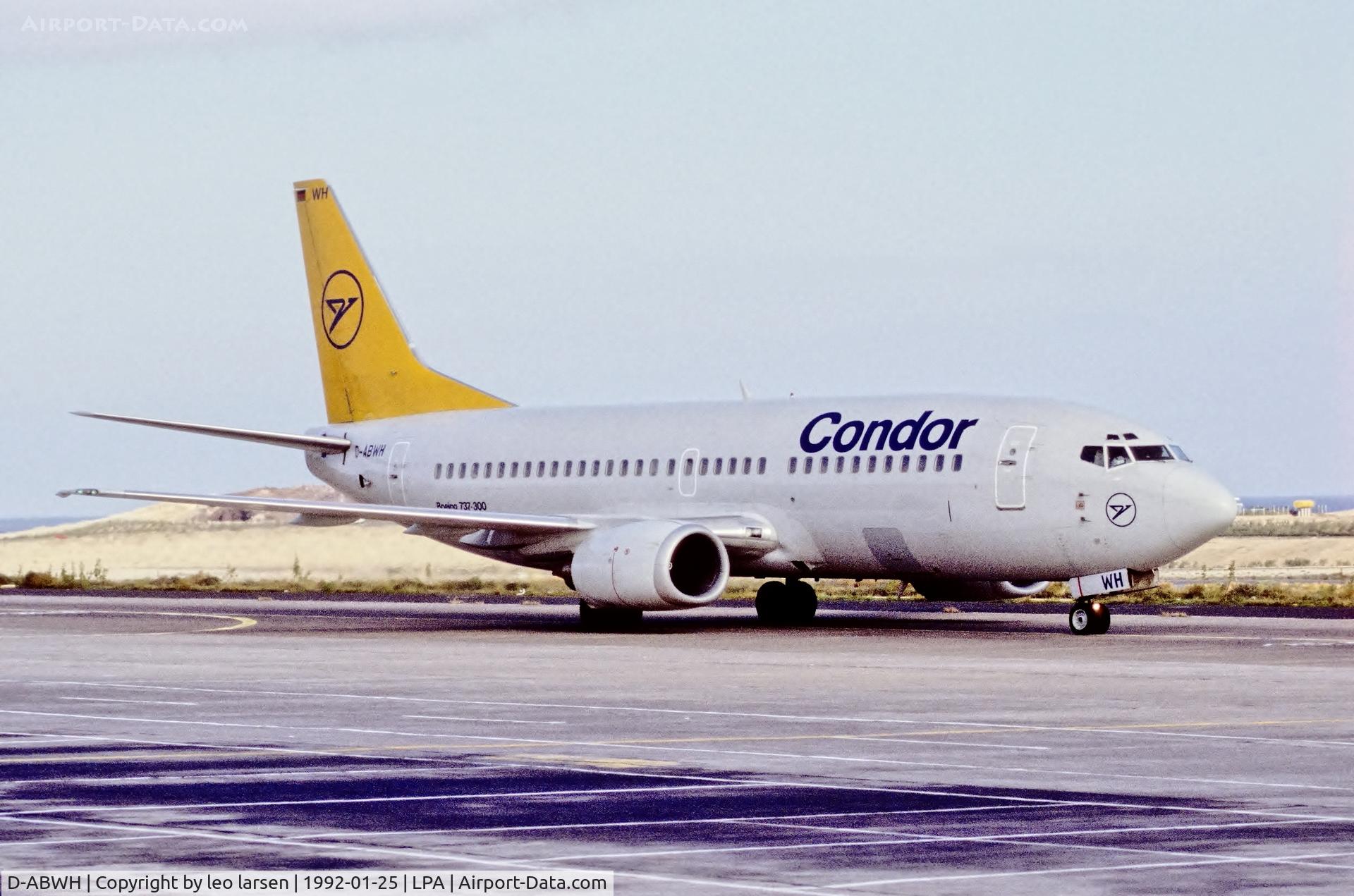 D-ABWH, 1989 Boeing 737-330 C/N 24284, Las Palmas 25.1.1992 in Condor c/s.