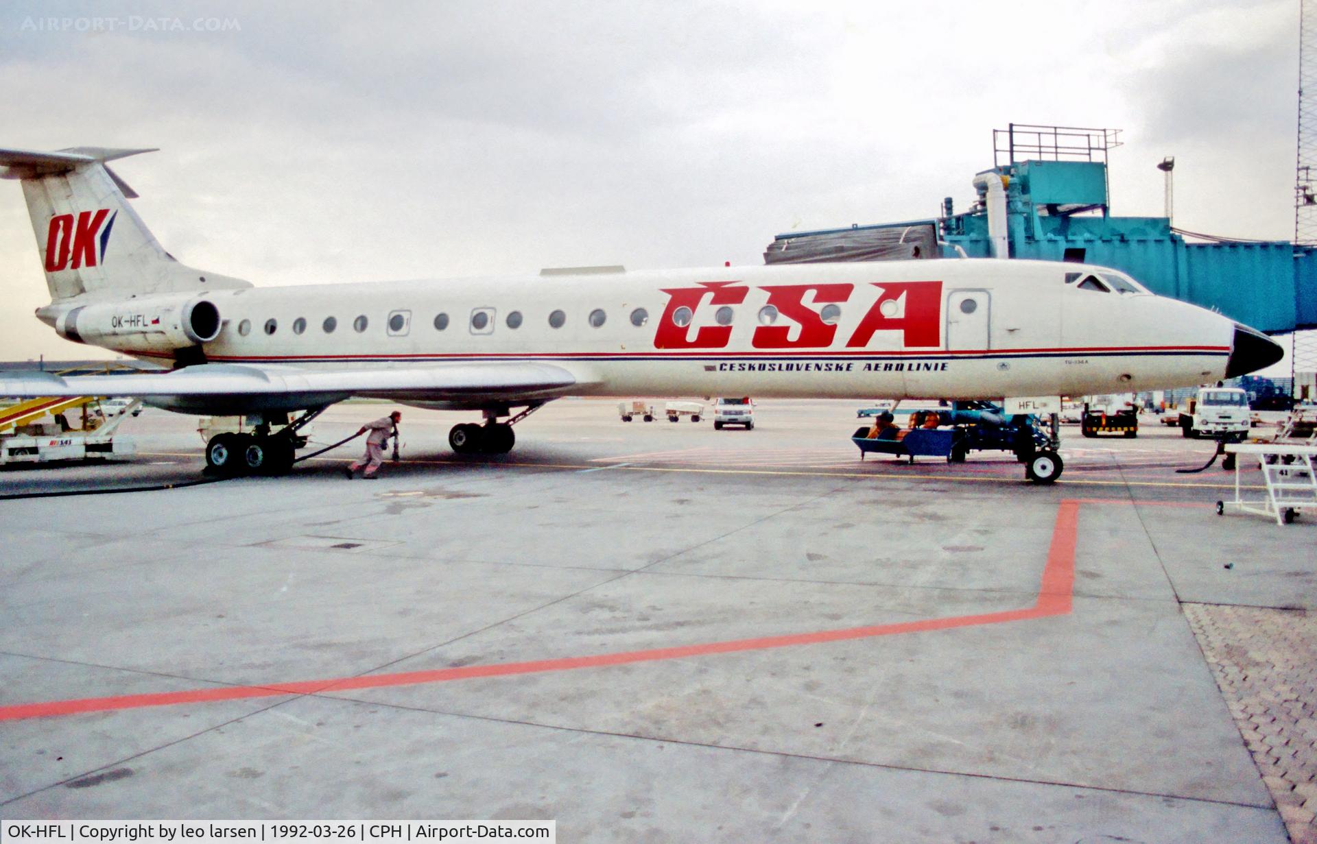 OK-HFL, 1977 Tupolev Tu-134A C/N 49913, Copenhagen 26.3.1992