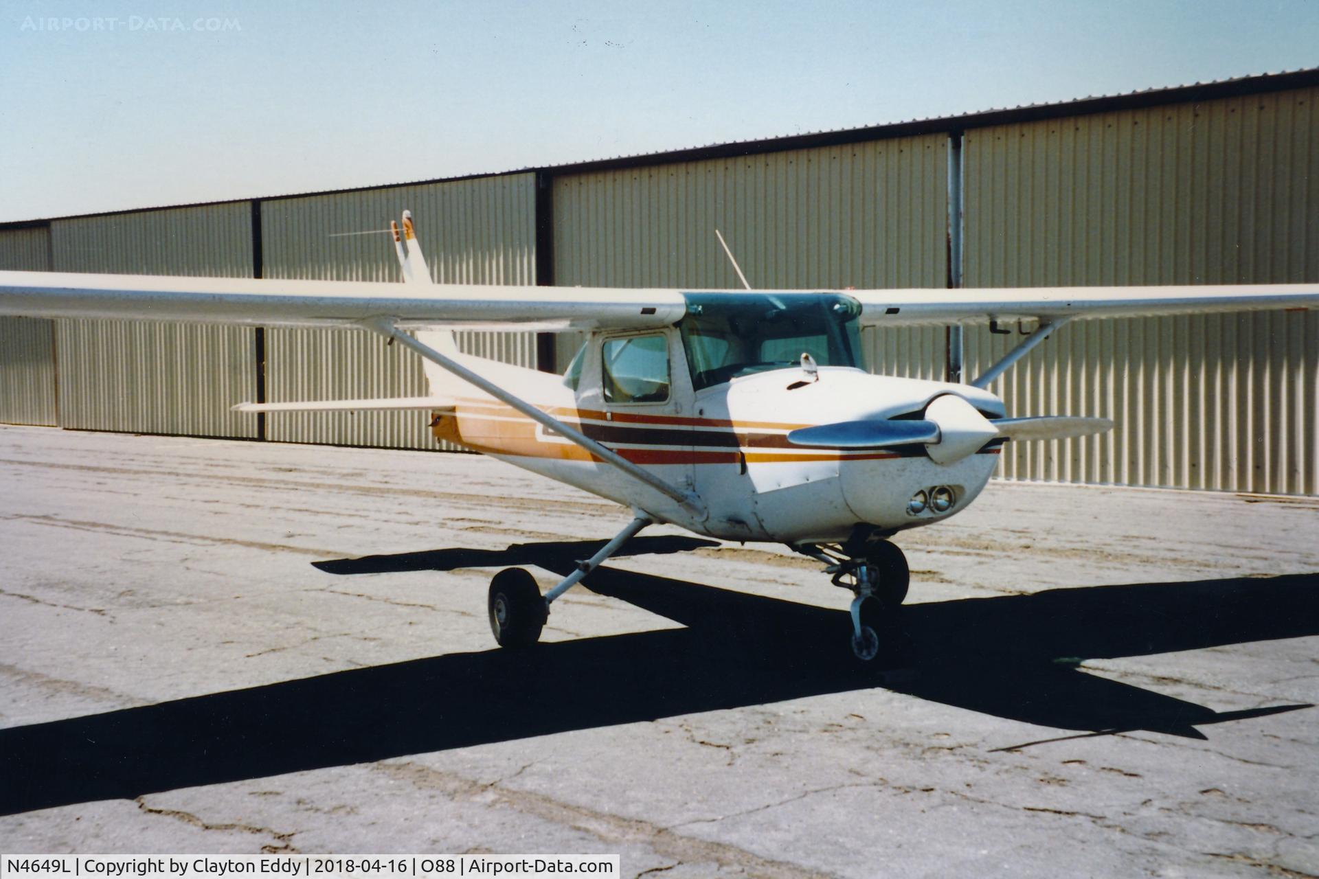 N4649L, 1980 Cessna 152 C/N 15284206, Old Rio Vista Airport in California. Bug smasher returning from summer training flight. 1991.